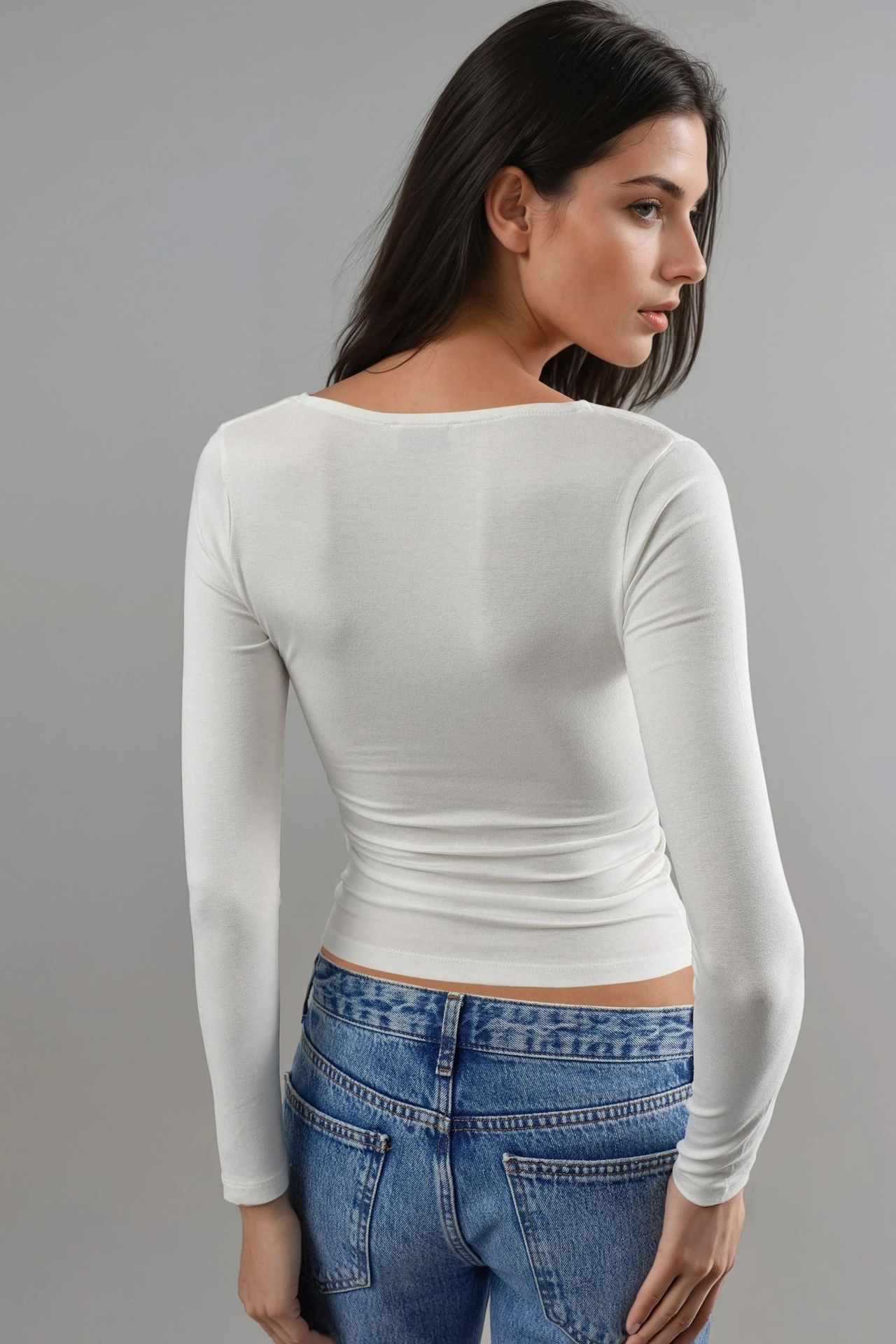 BUSEM Fitted Long Sleeve Blouse with Square Collar 3