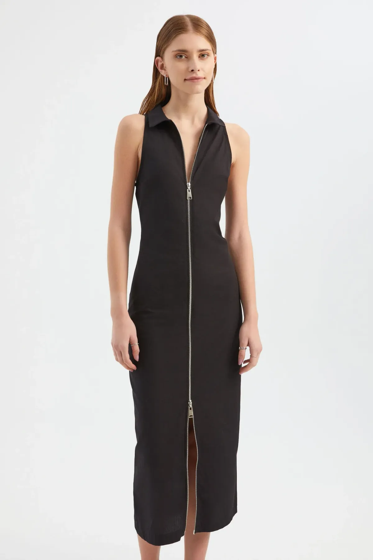 Polo Neck Zip-up Maxi Dress 3