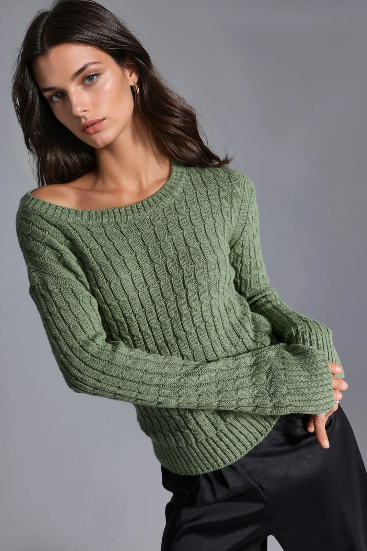 MY FASHION Boat Neck Cable Knit Sweater 3