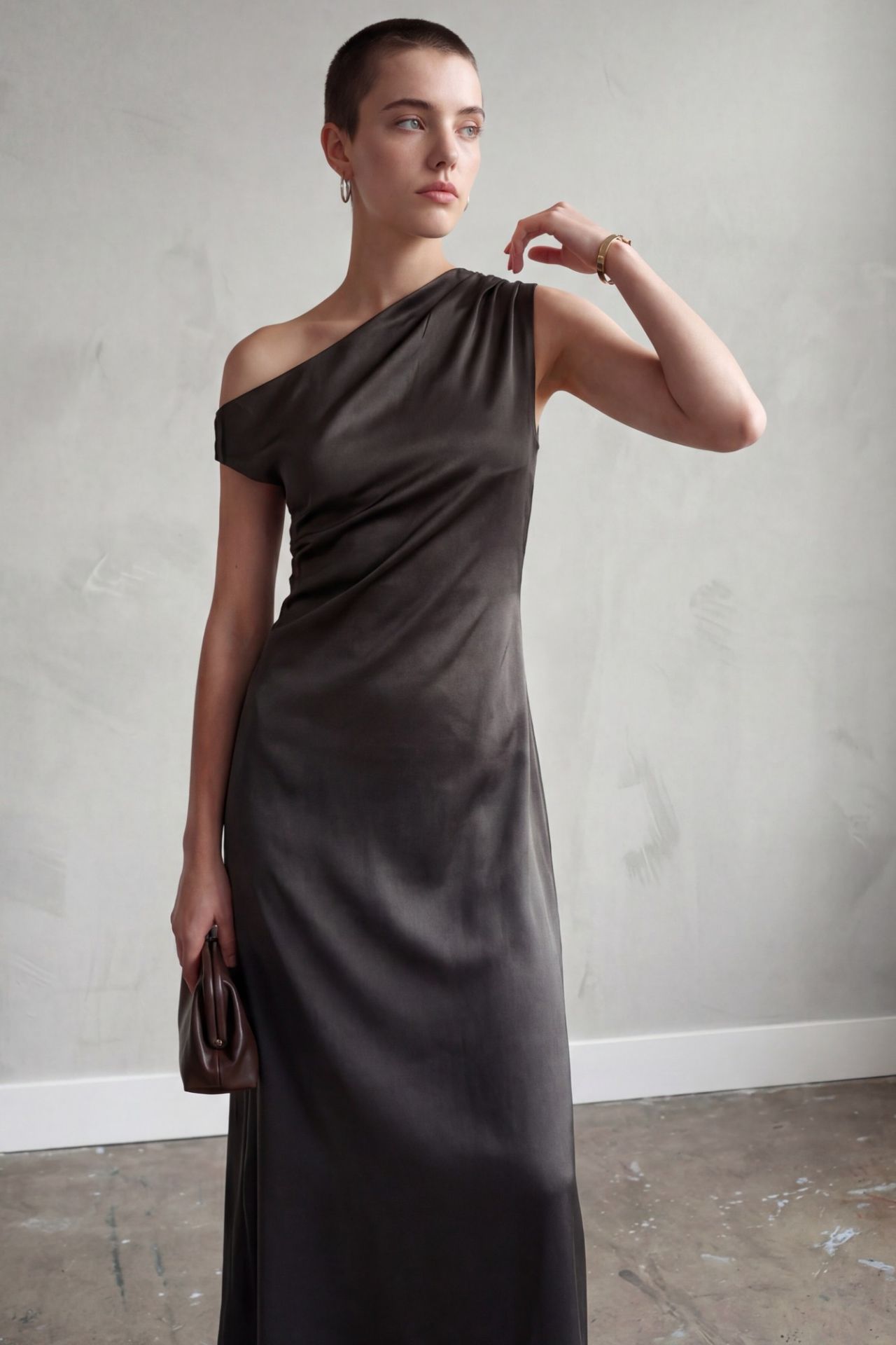 MY FASHION Asymmetrical Off Shoulder Satin Maxi Dress 4