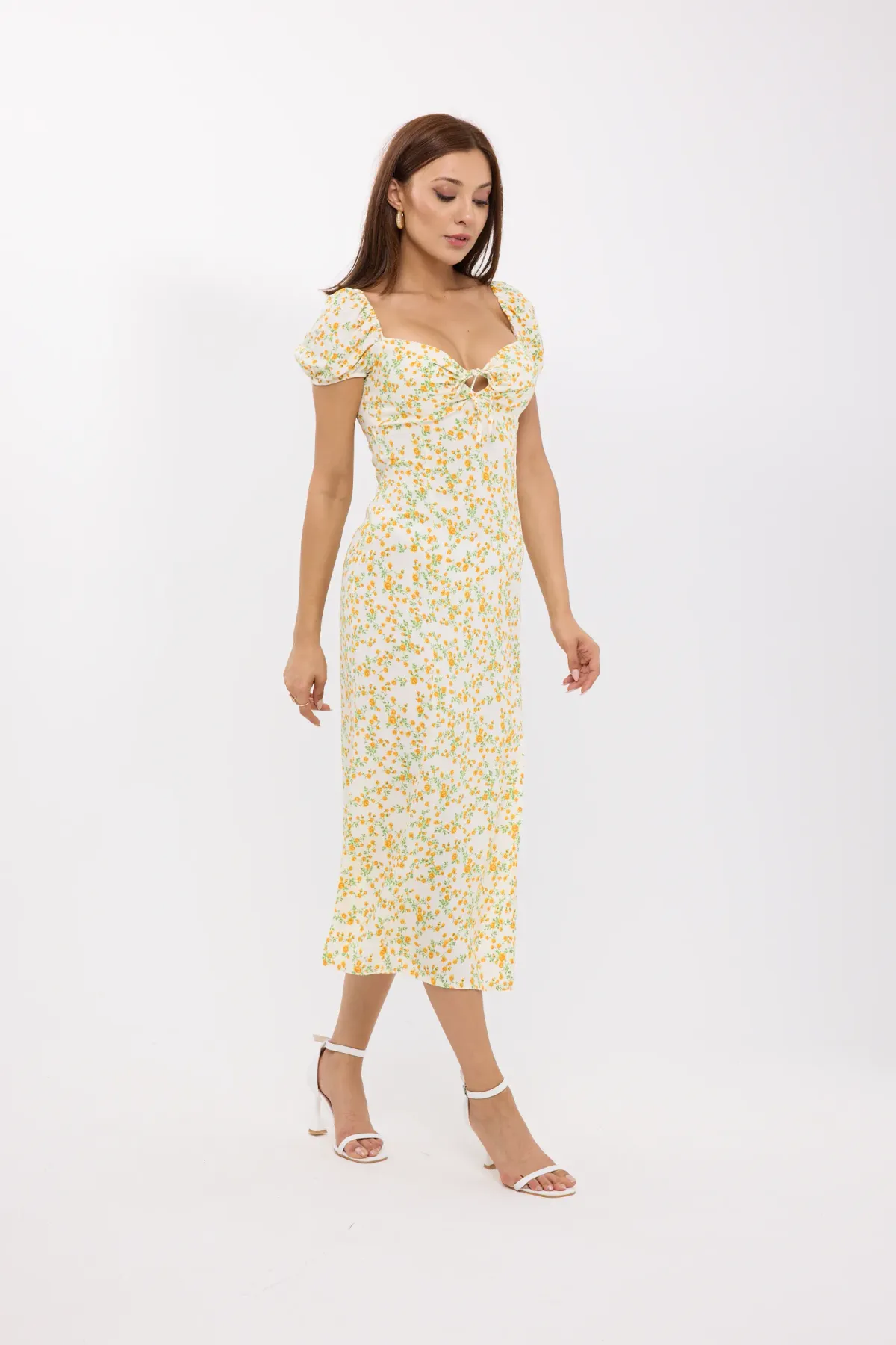 Floral Off Shoulder Side Slit Midi Dress 3