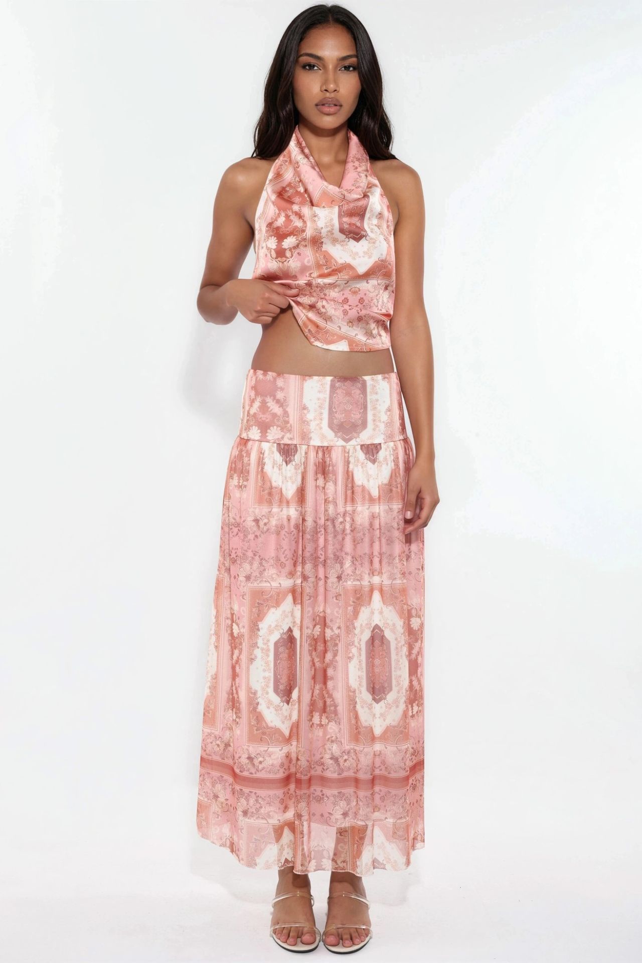 Patterned High Waist Midi Skirt 11