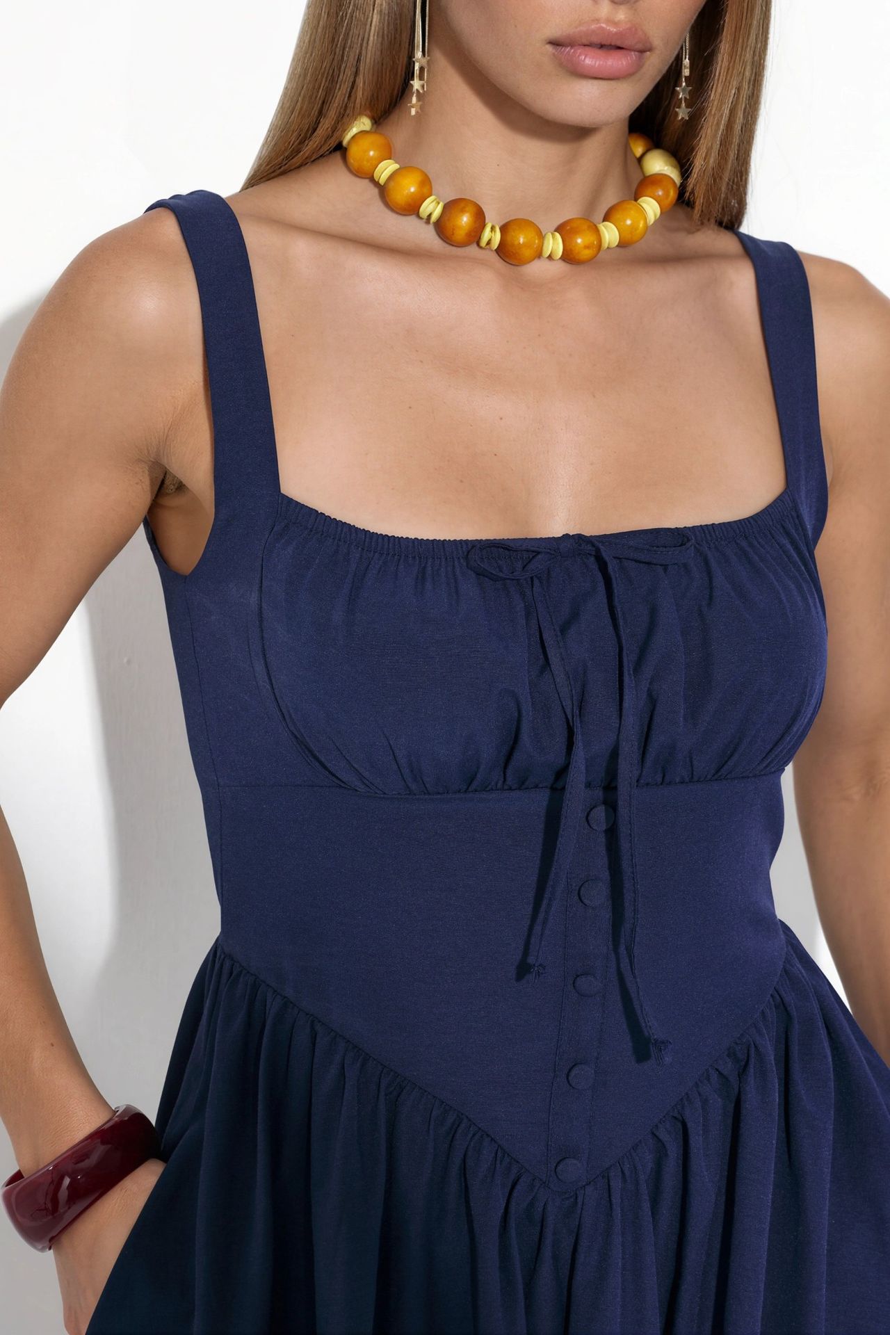 BUSEM Midi Dress with Square Collar and Button Detail 4