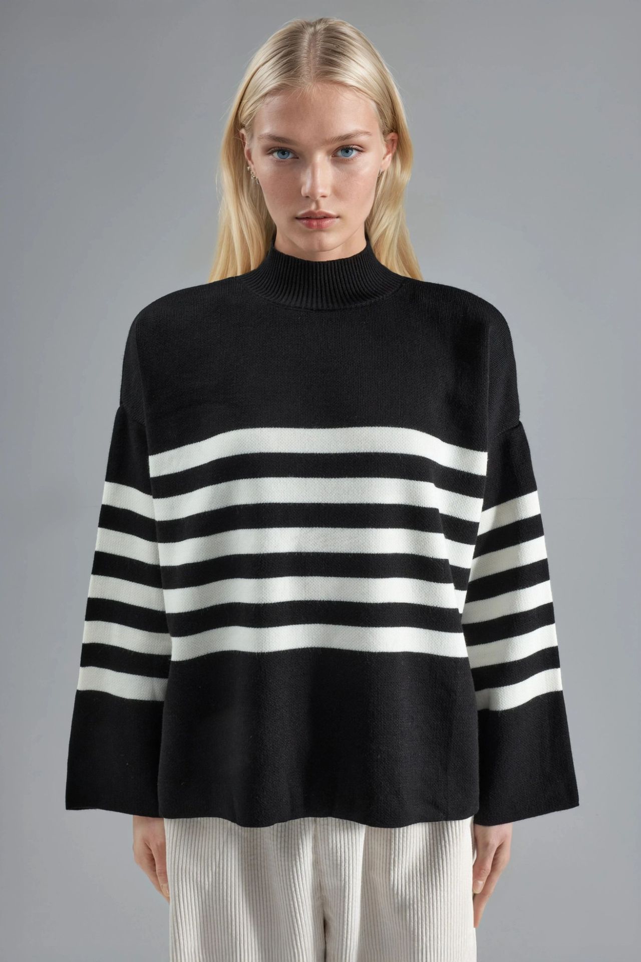 MY FASHION Oversized Striped Turtleneck Sweater 7