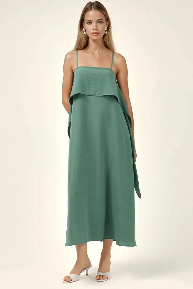 Square Collar Layered Spaghetti Strap Maxi Dress
