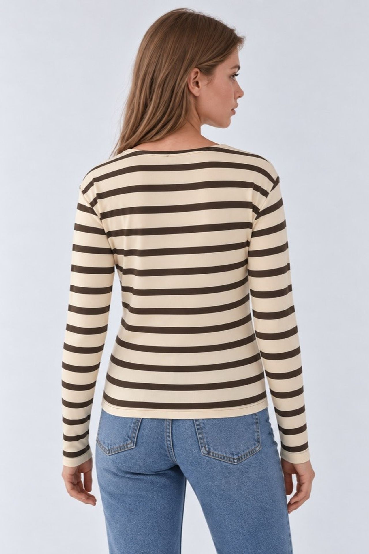 Striped Button Neck T-Shirt 5