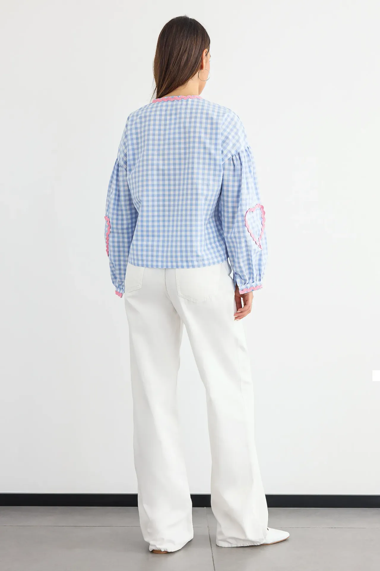 Checked V-Neck Tie-Front Blouse