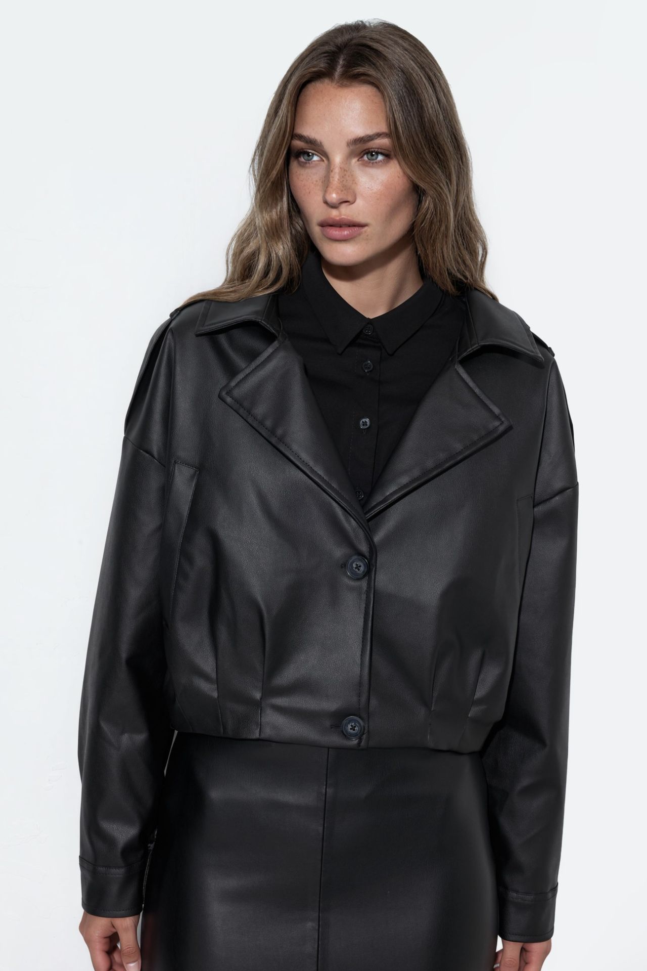 Short Faux Leather Jacket with Pockets 6