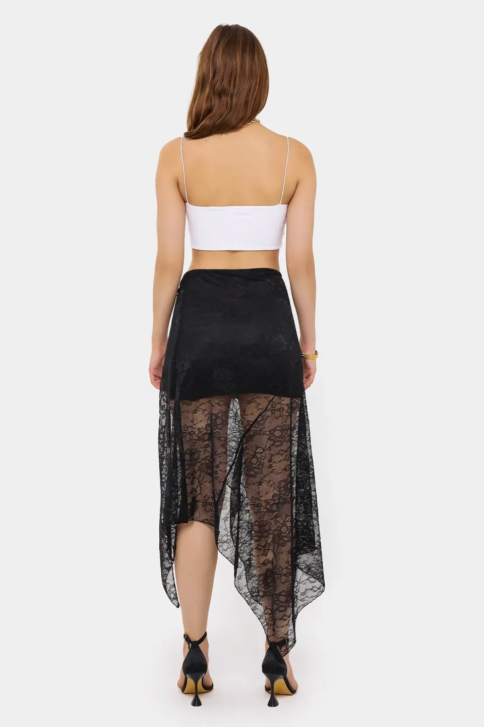 Asymmetrical Lace Detail Mid-Rise Skirt