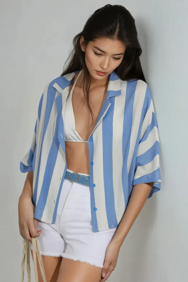 BUSEM Relaxed Fit Striped Button-Up Shirt