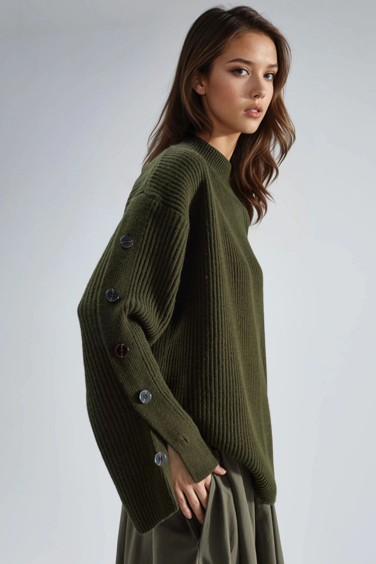 Thick Knit Slit and Button Detailed Sweater 2