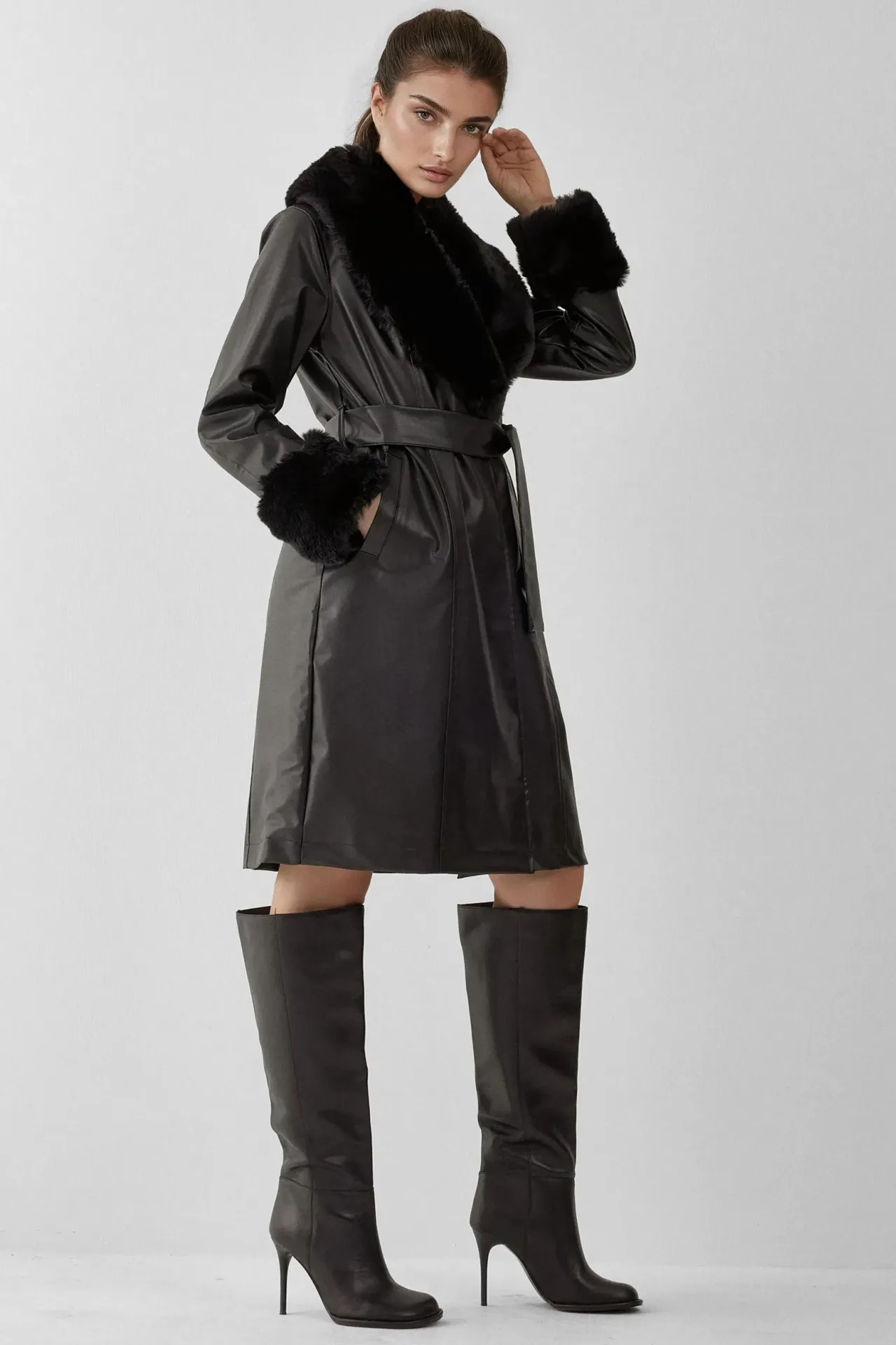 BDART Long Faux Leather Coat with Shawl Collar 4