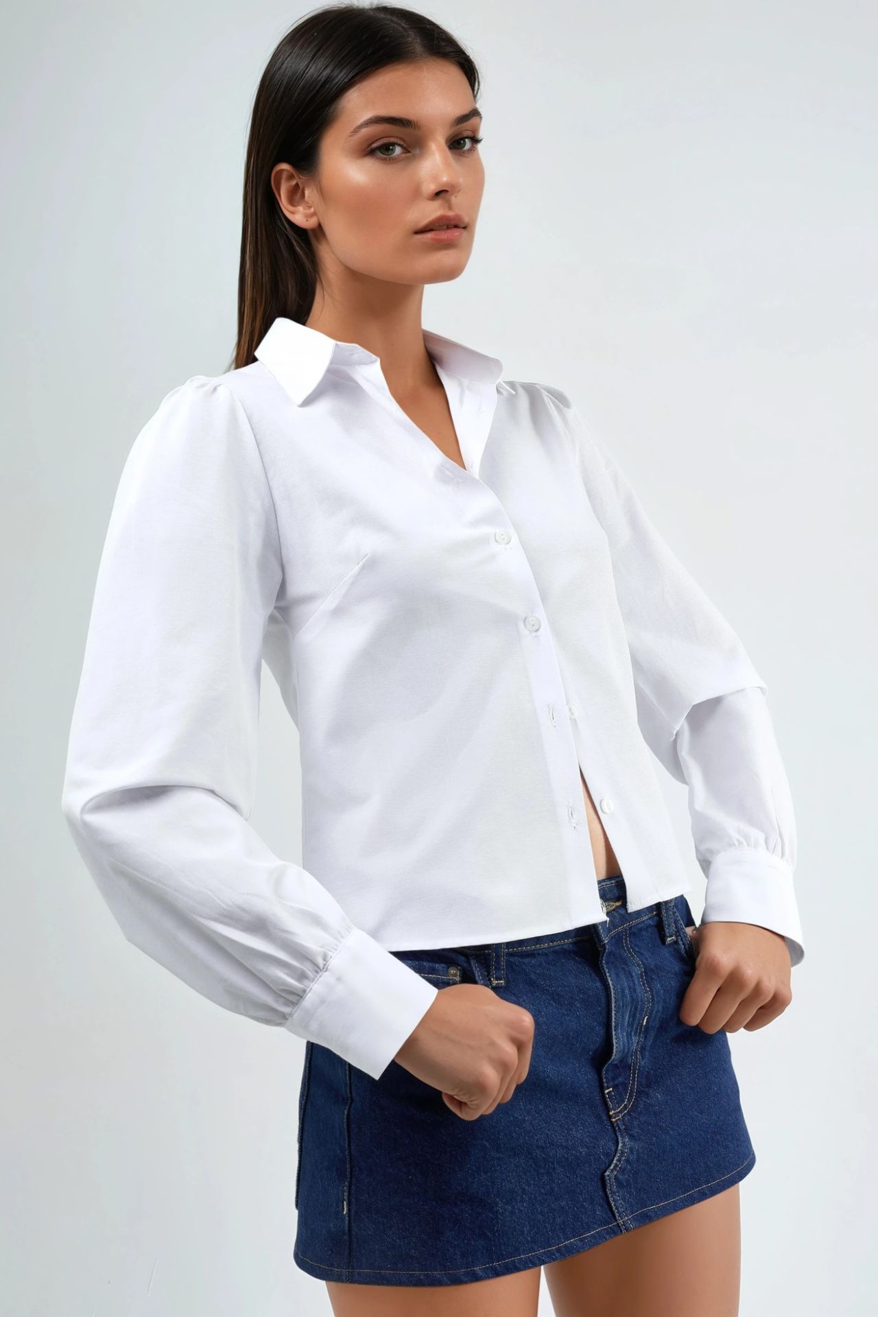 BUSEM Solid Poplin Shirt with Button Closure 2