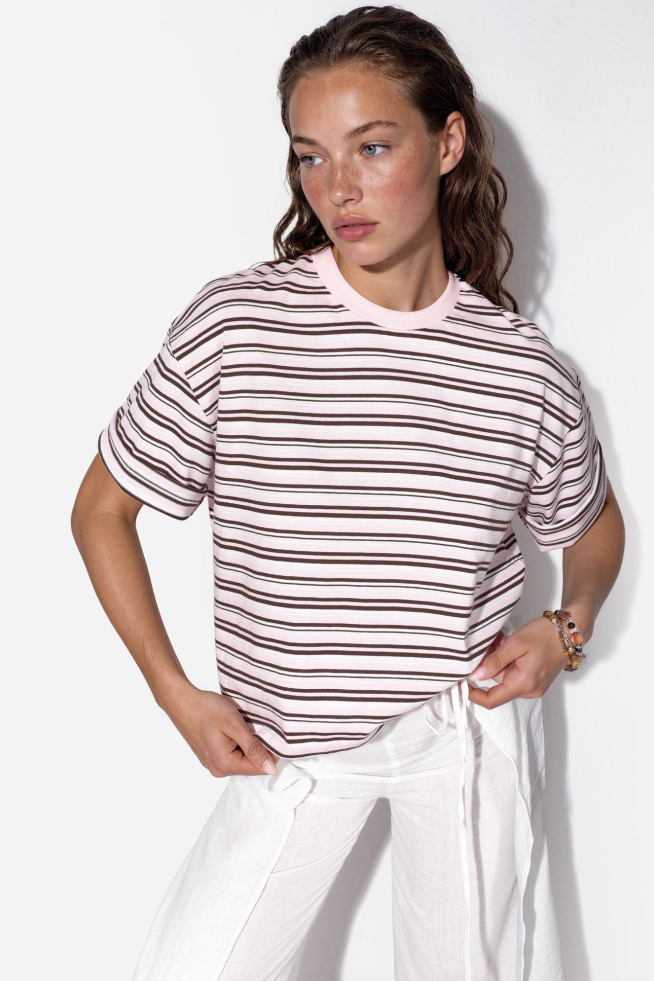 BUSEM Oversized Striped Cotton Crew Neck T-shirt 2