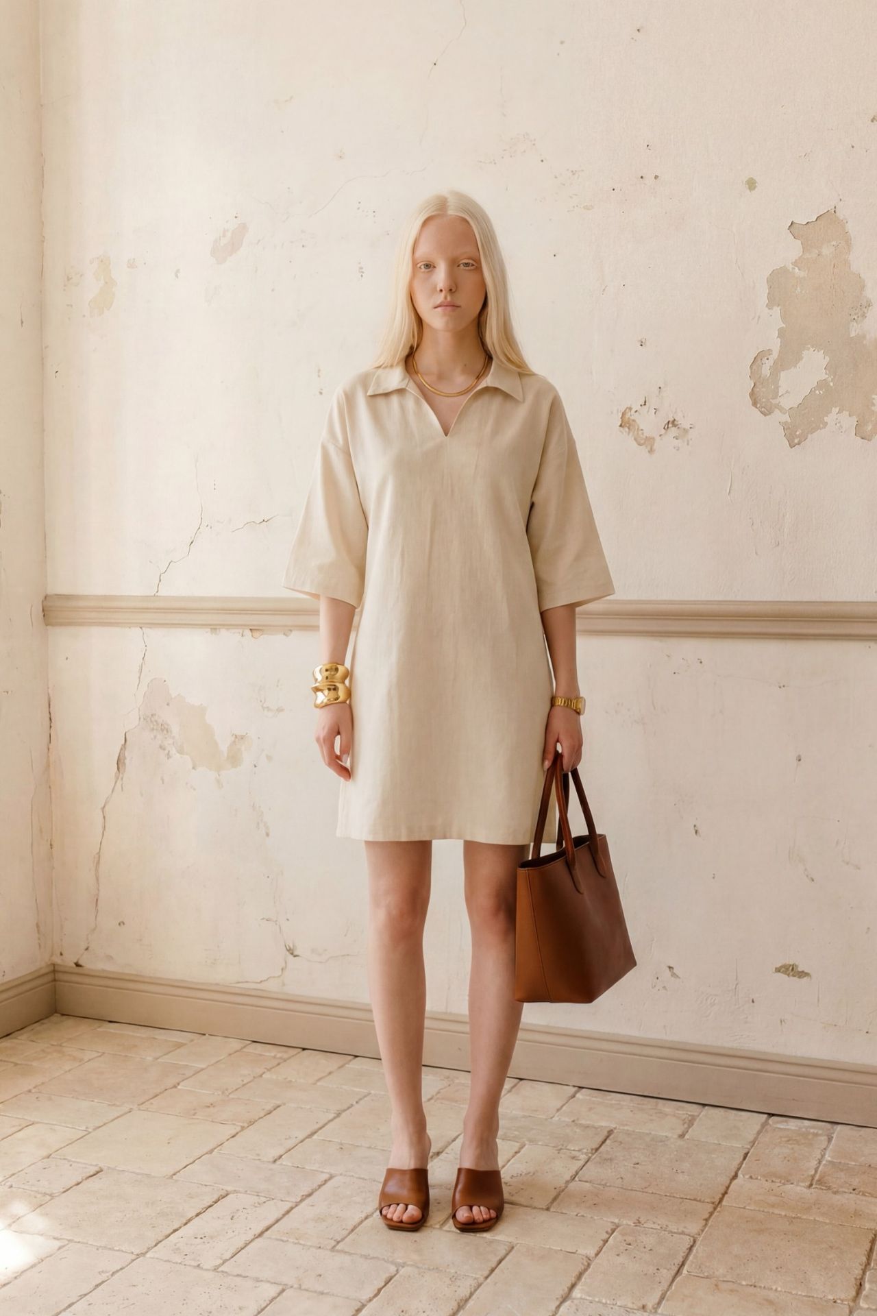 MY FASHION Polo Collar Mini Dress with Three Quarter Sleeves 5