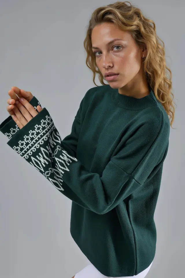 MY FASHION Crew Neck Jacquard Knit Sweater