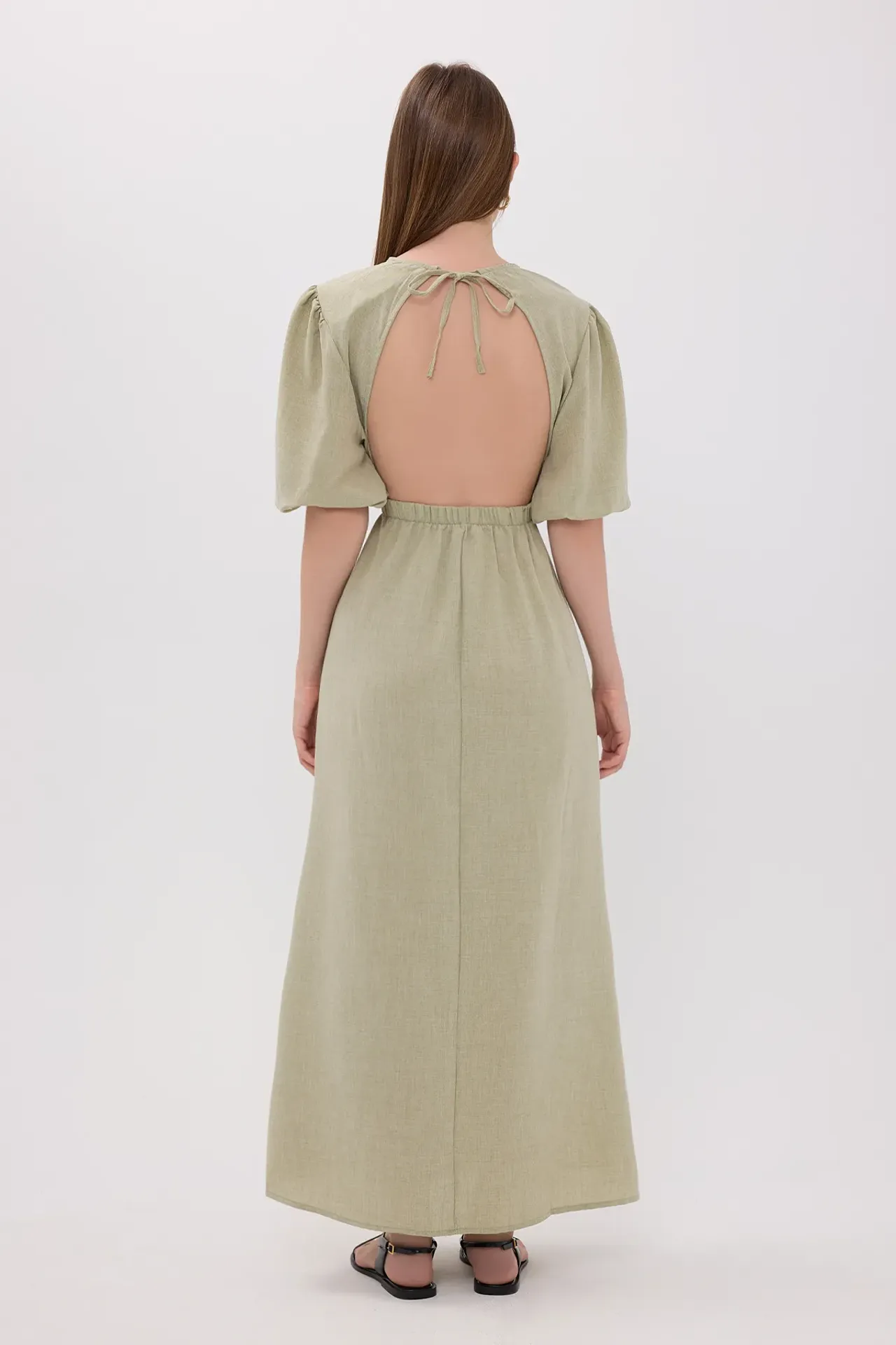 Short Sleeve Round Neck Maxi Dress with Back Cut Out