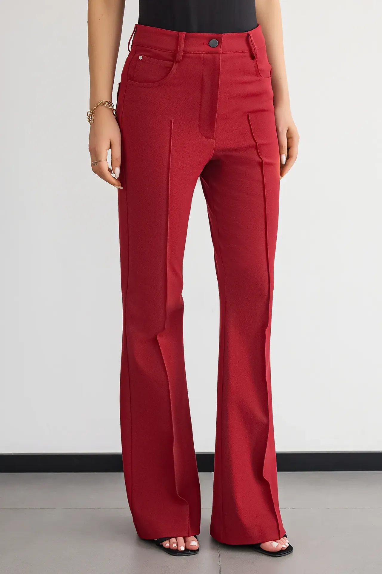 Ribbed Mid Rise Flare Trousers