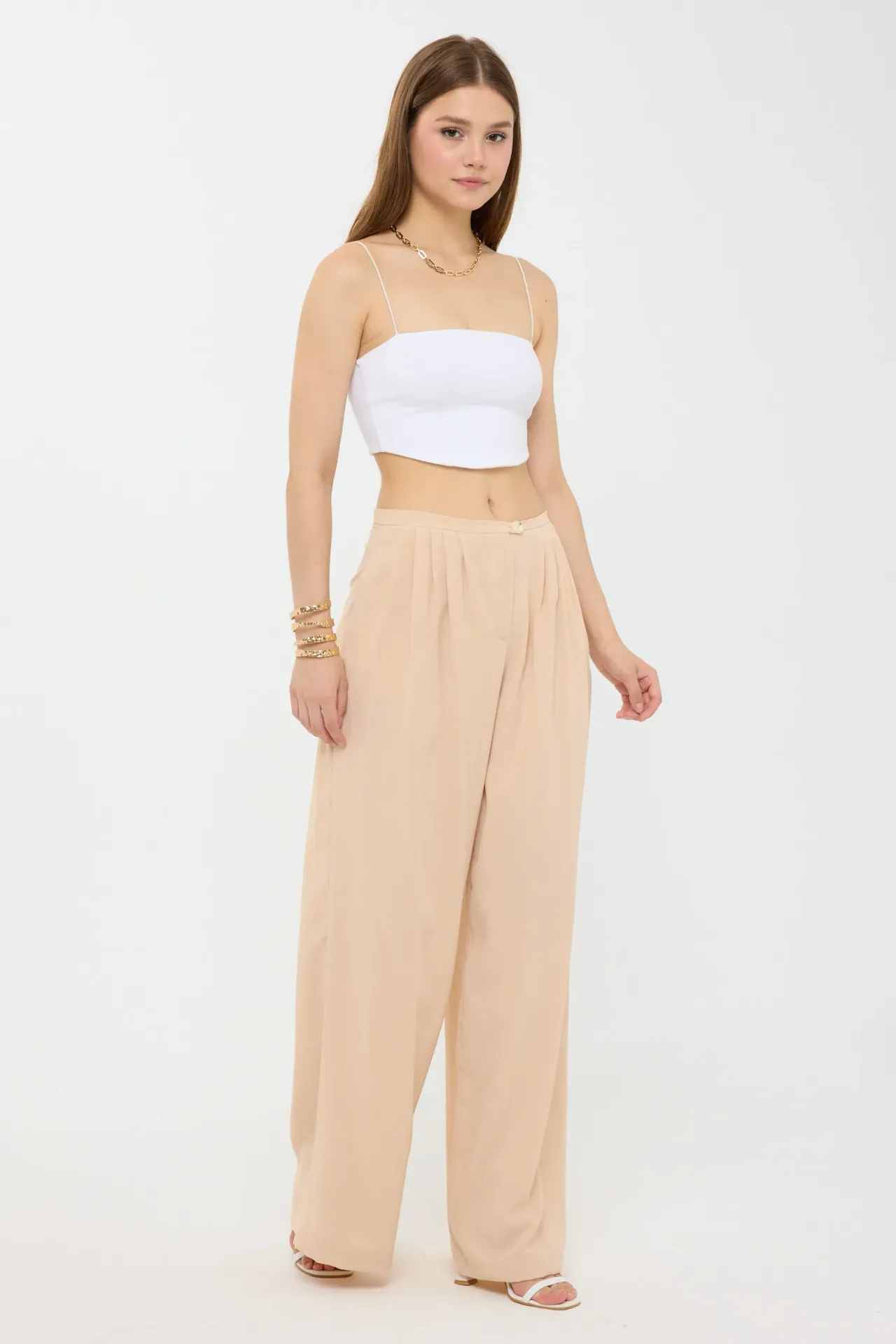 Pleated Wide-Leg Trousers with Relaxed Fit