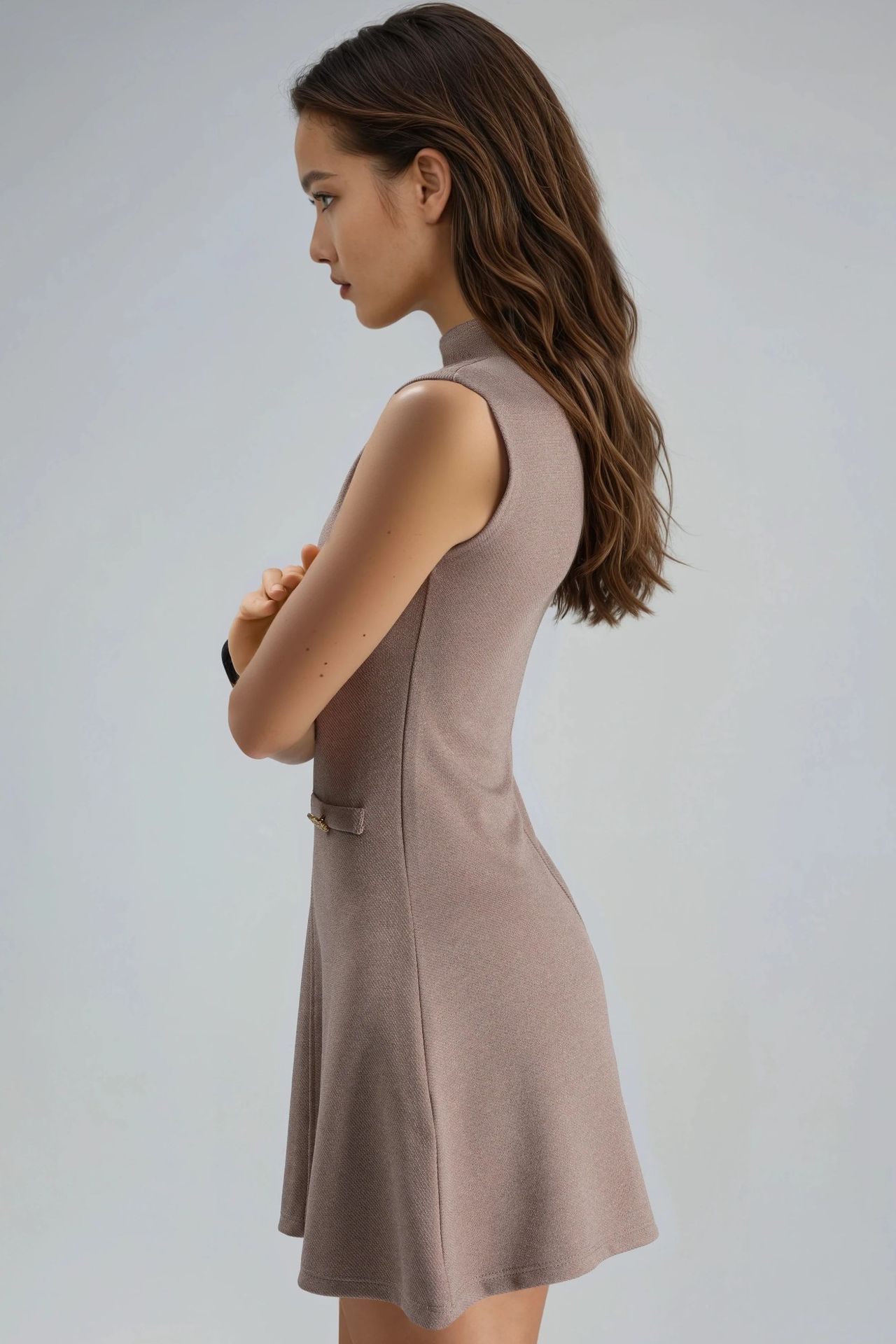 BUSEM Sleeveless A-Line Mini Dress With Mandarin Collar 4