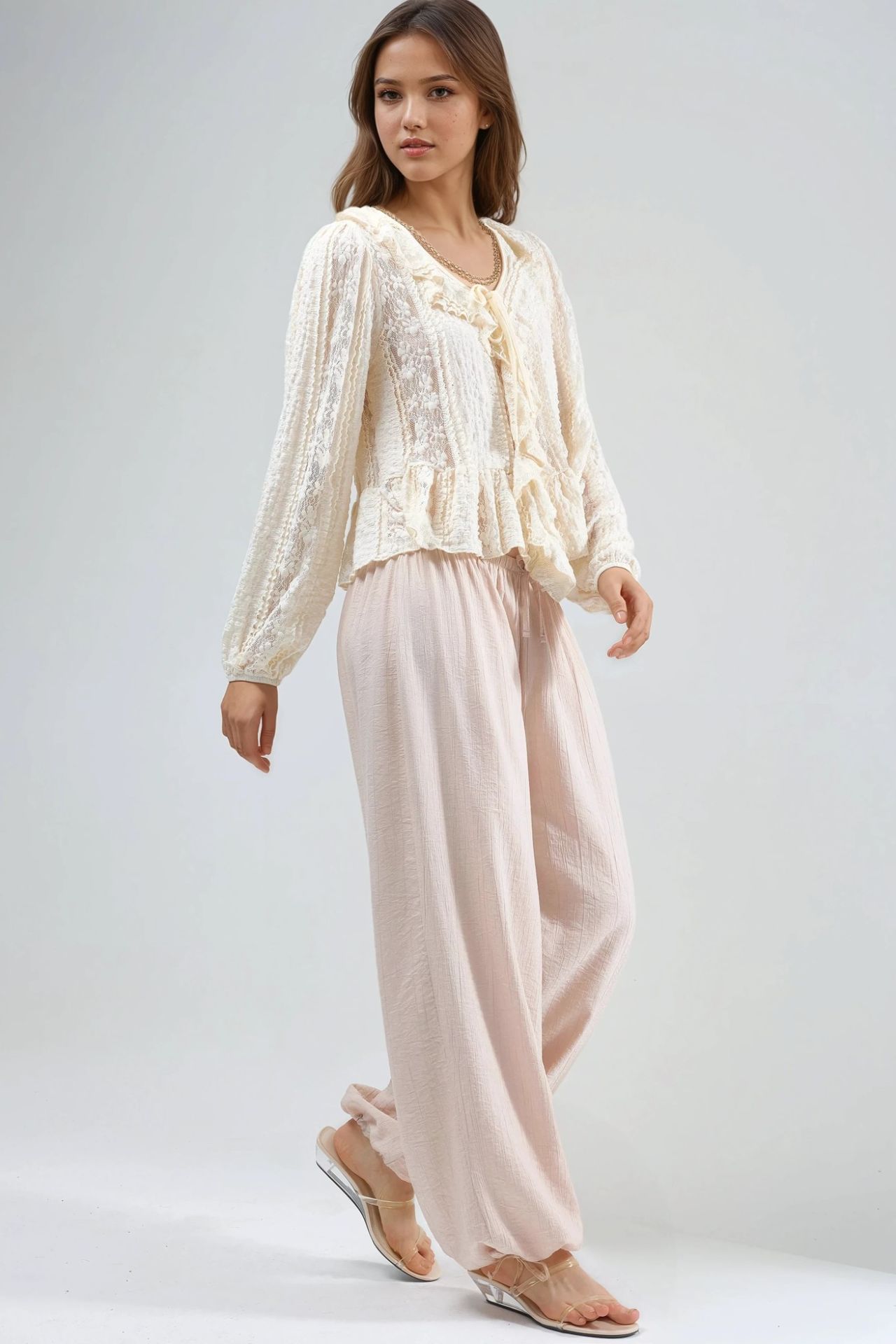 BUSEM Elastic Waist Pants with Tie Detail 2