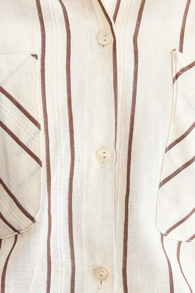 Striped Long-Sleeve Shirt with Shirt Collar and Pocket 5