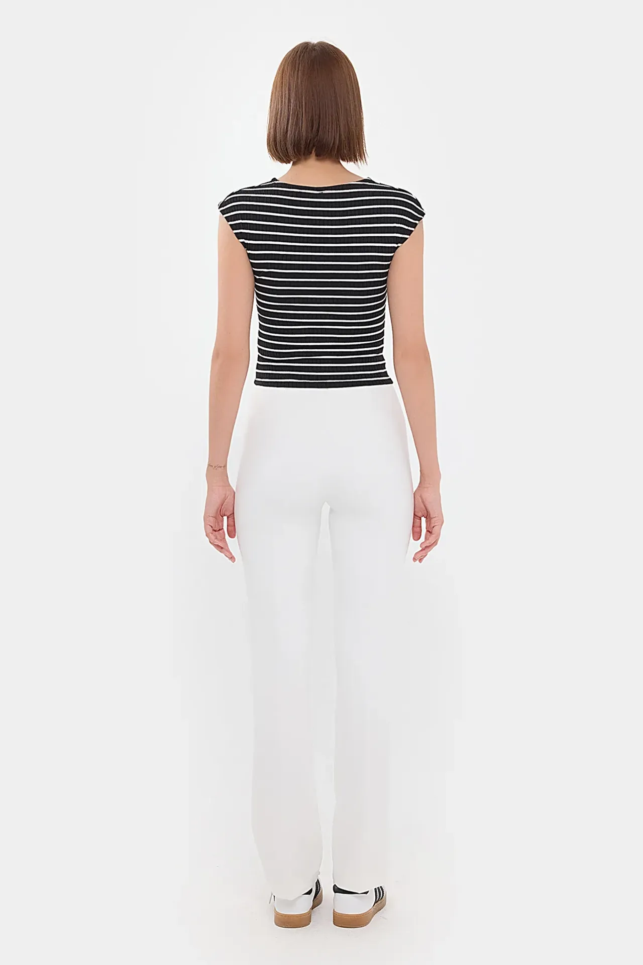 Striped Ribbed Cap-Sleeve Top