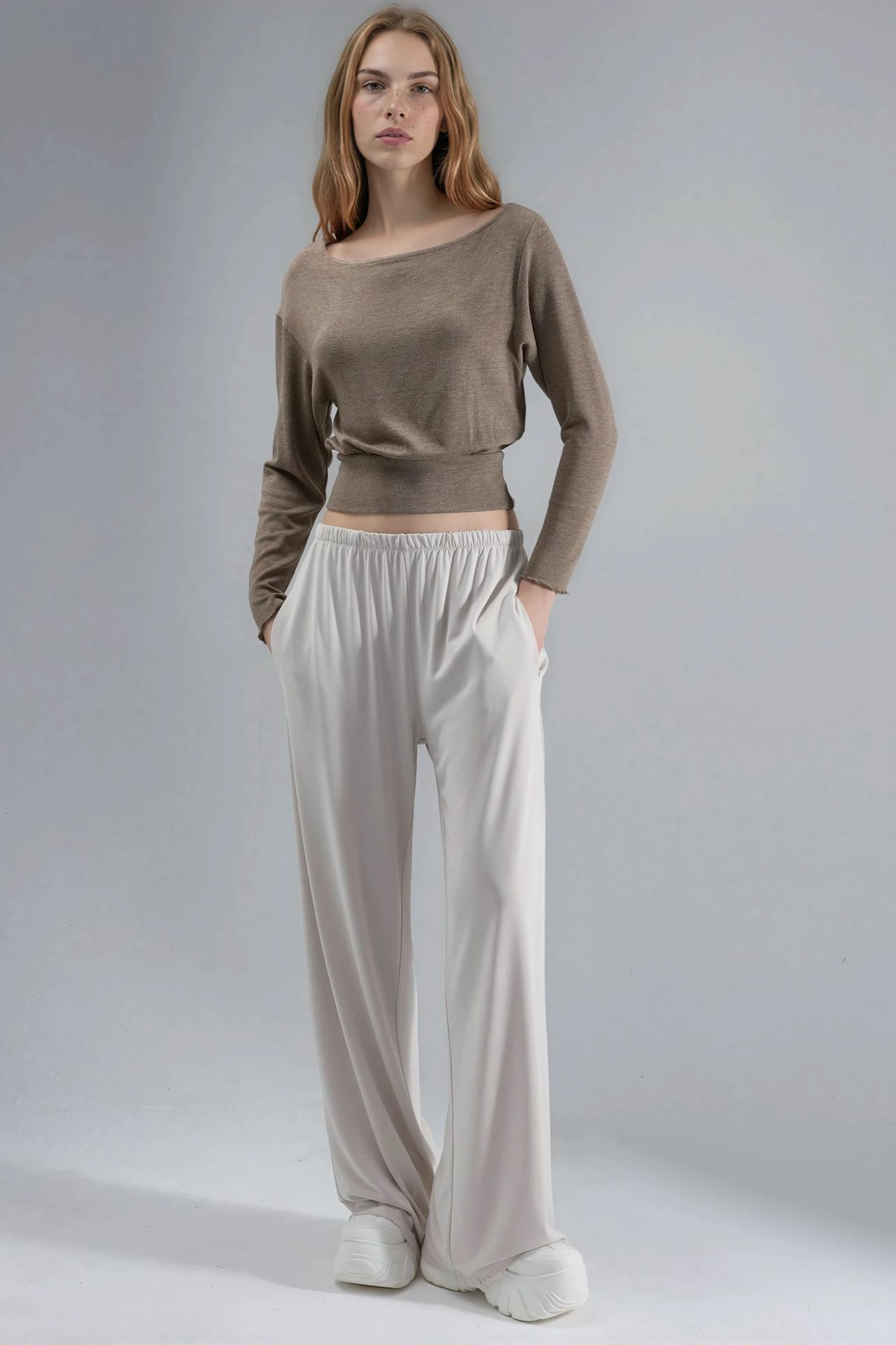 BUSEM Boat Neck Long Sleeve Elastic Blouse 4