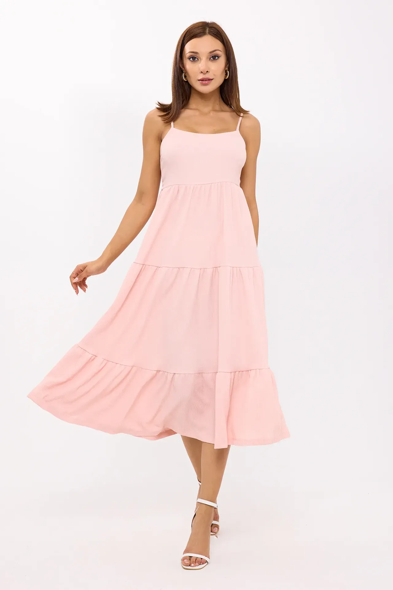 Spaghetti Strap Tiered Midi Dress