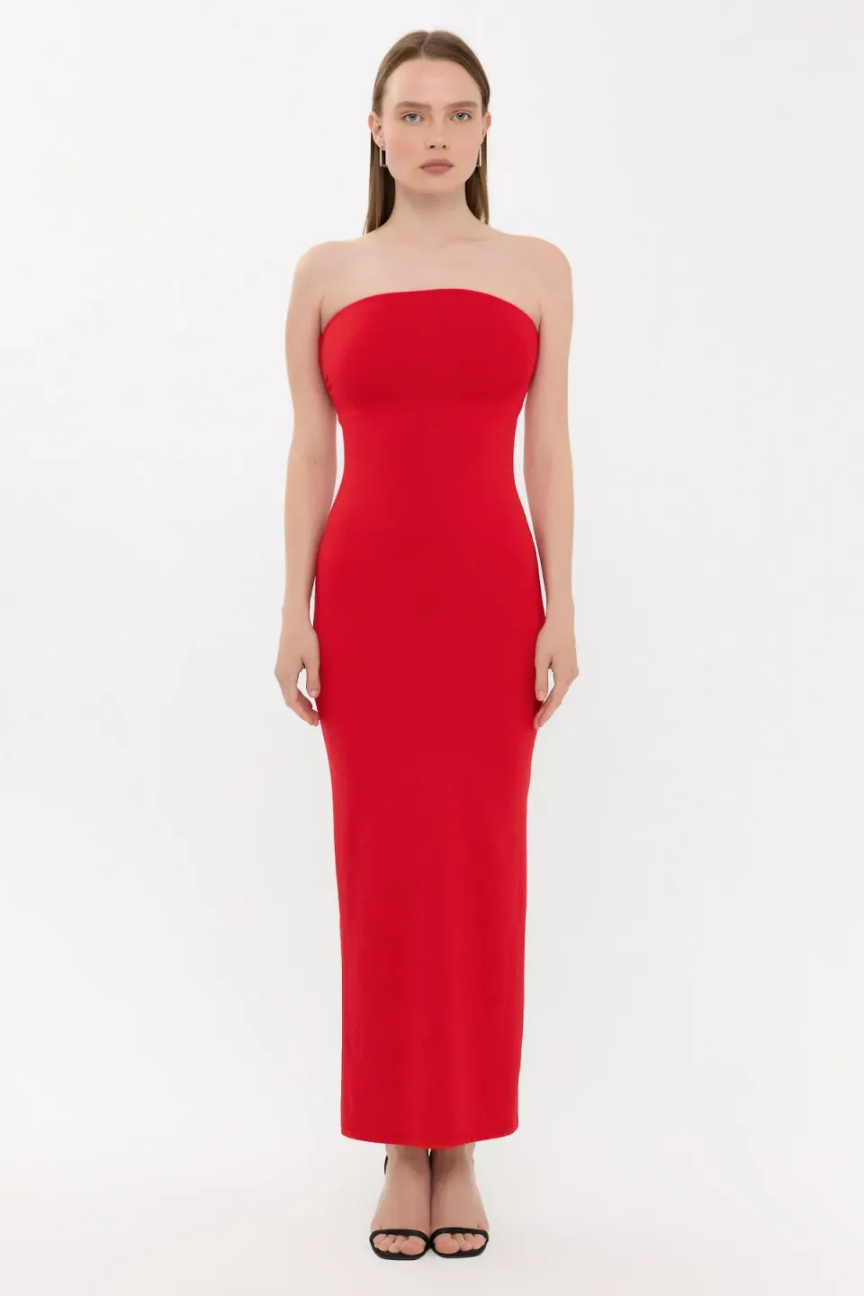 Strapless Bodycon Maxi Dress with Side Slit