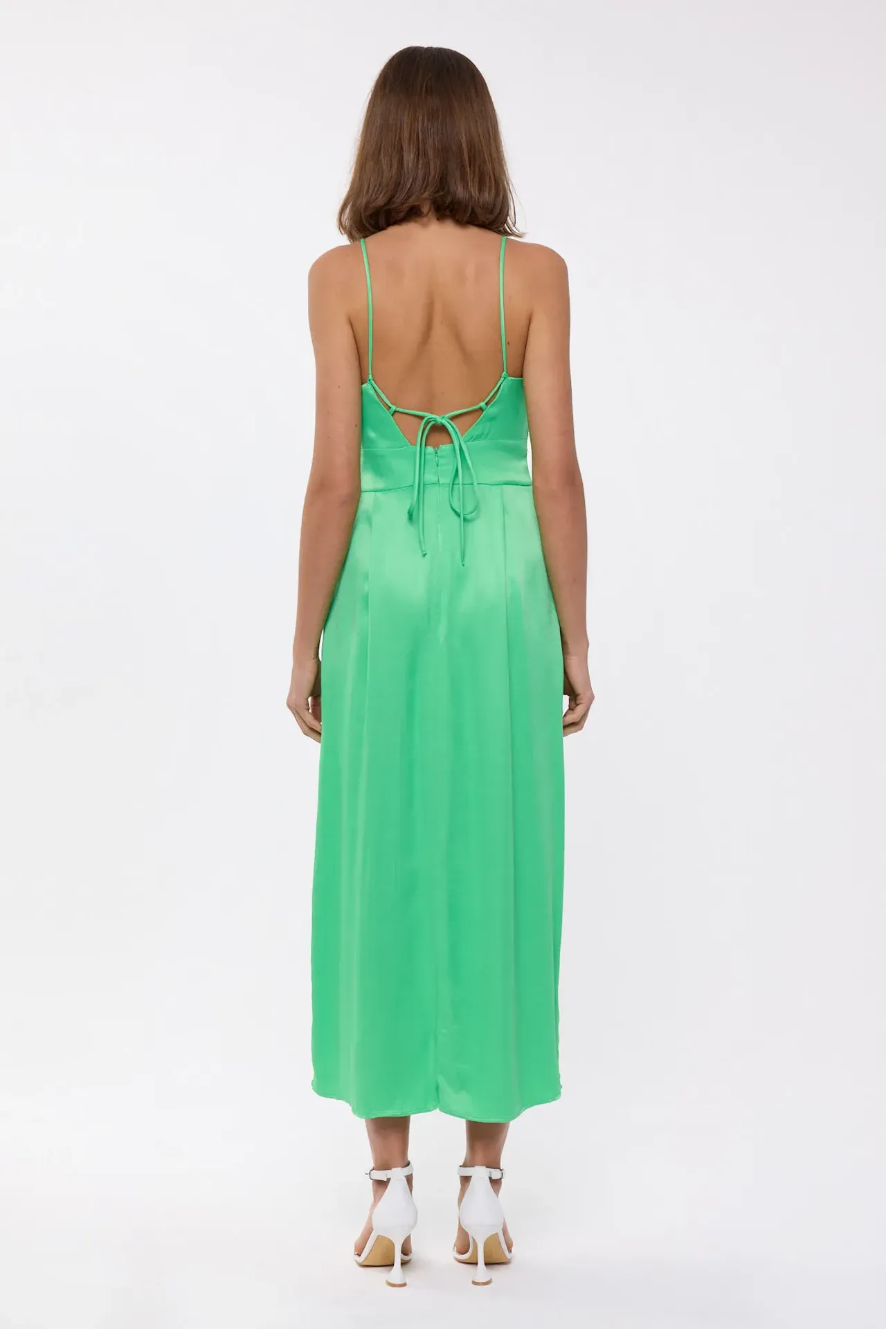 Buttoned Sweetheart Neck Maxi Dress with Side Slit and Tie Detail