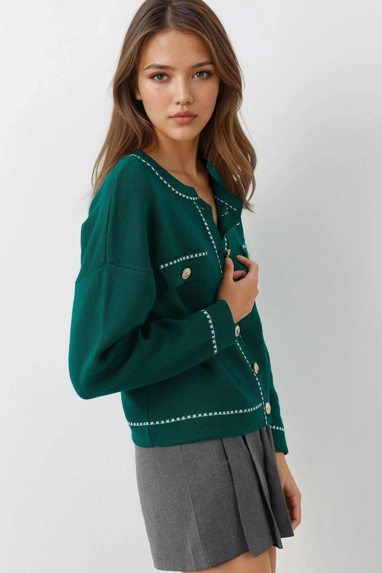 MY FASHION Ribbed Knit Cardigan with Button Closure 2