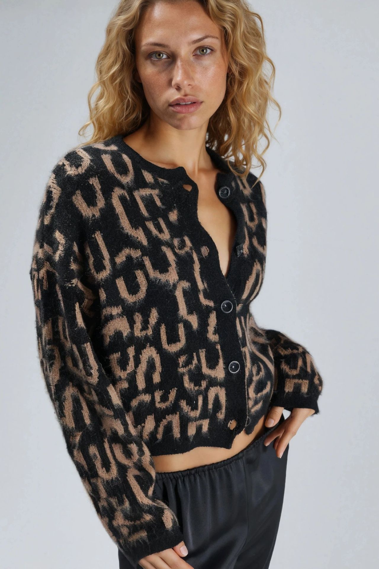 MY FASHION Jacquard  Long Sleeve Buttoned Cardigan