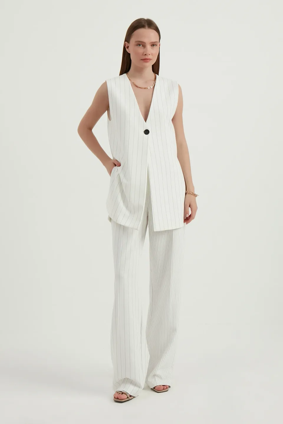 Striped High Waist Straight Leg Trousers