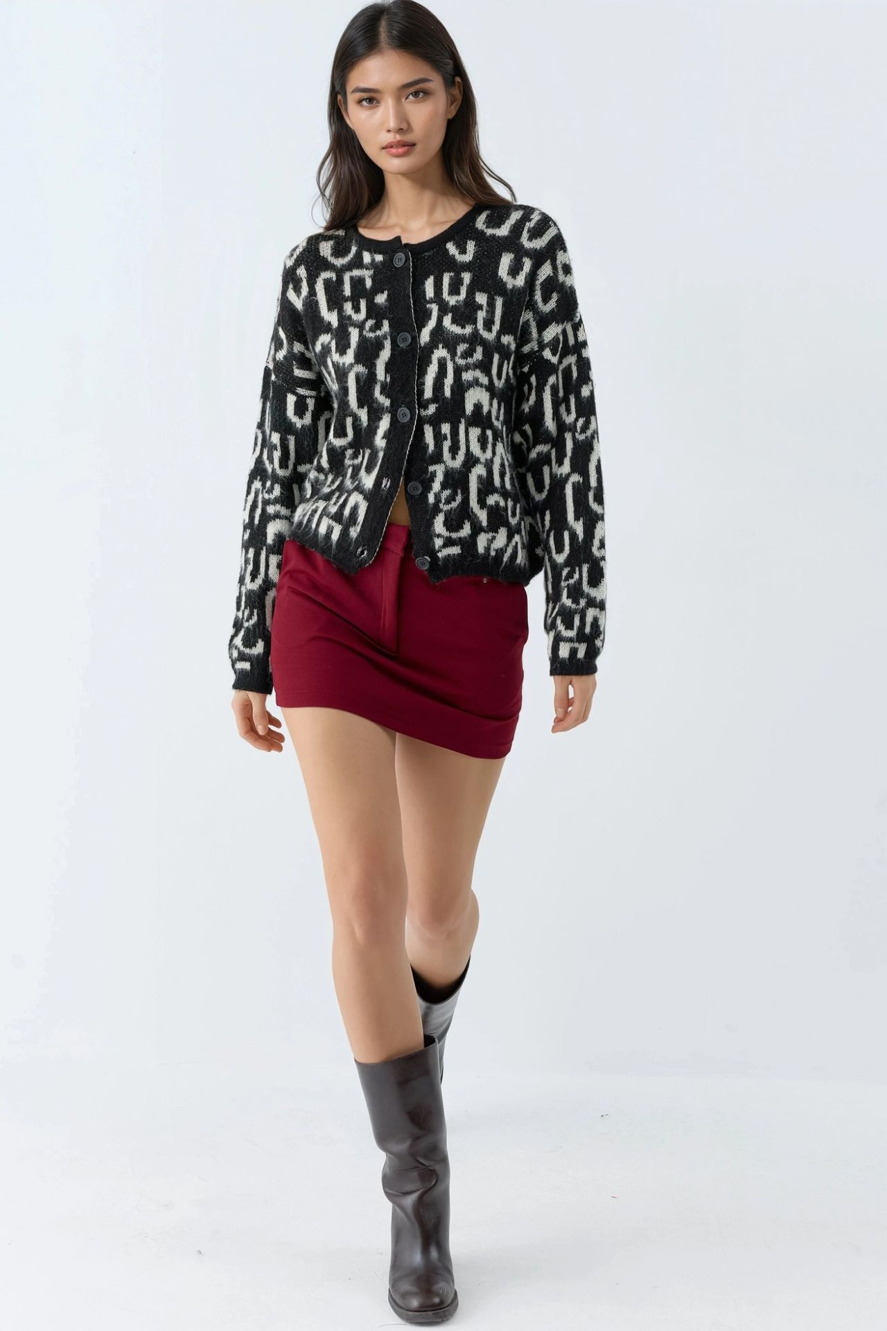 MY FASHION Jacquard  Long Sleeve Buttoned Cardigan 4