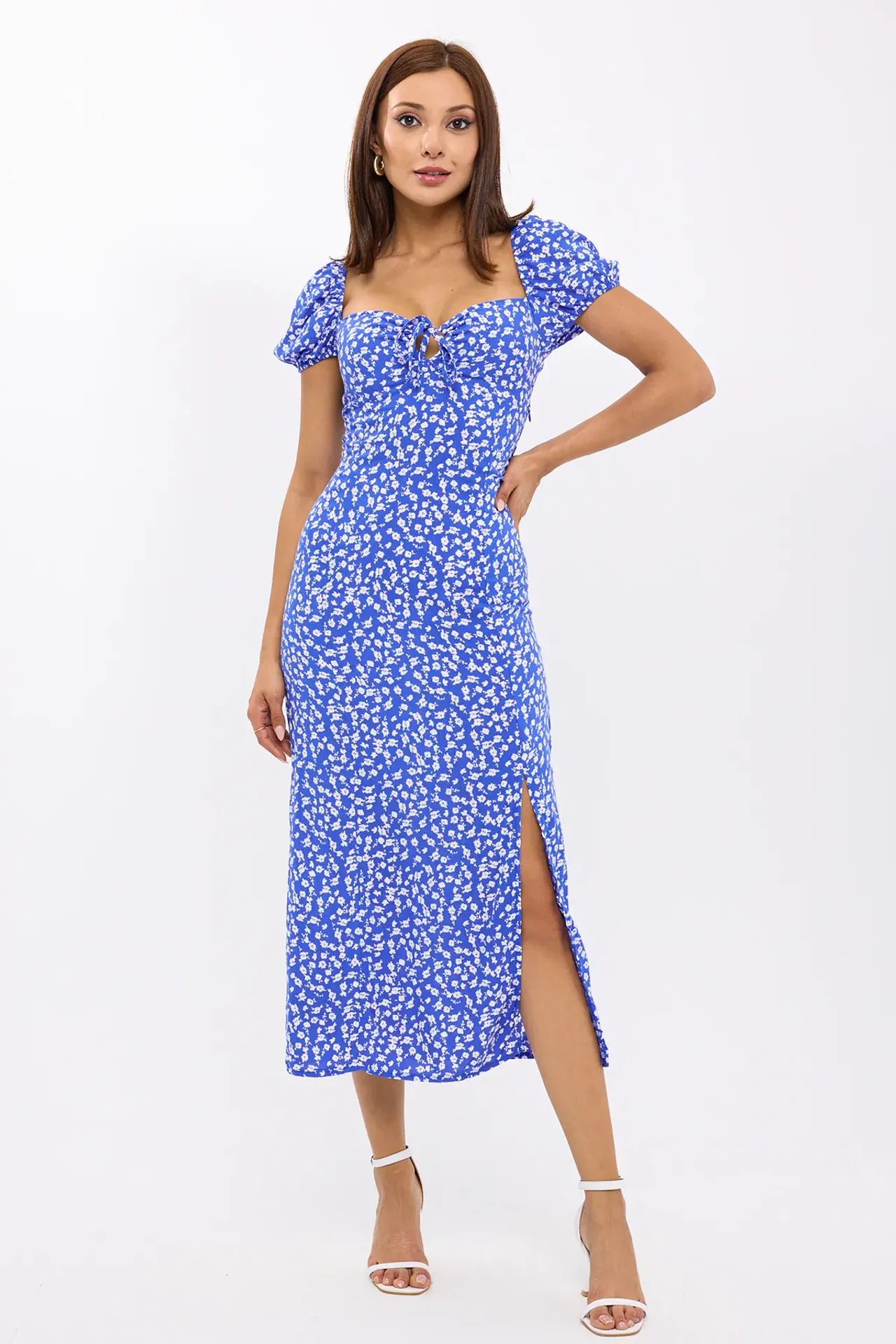 Floral Off Shoulder Side Slit Midi Dress