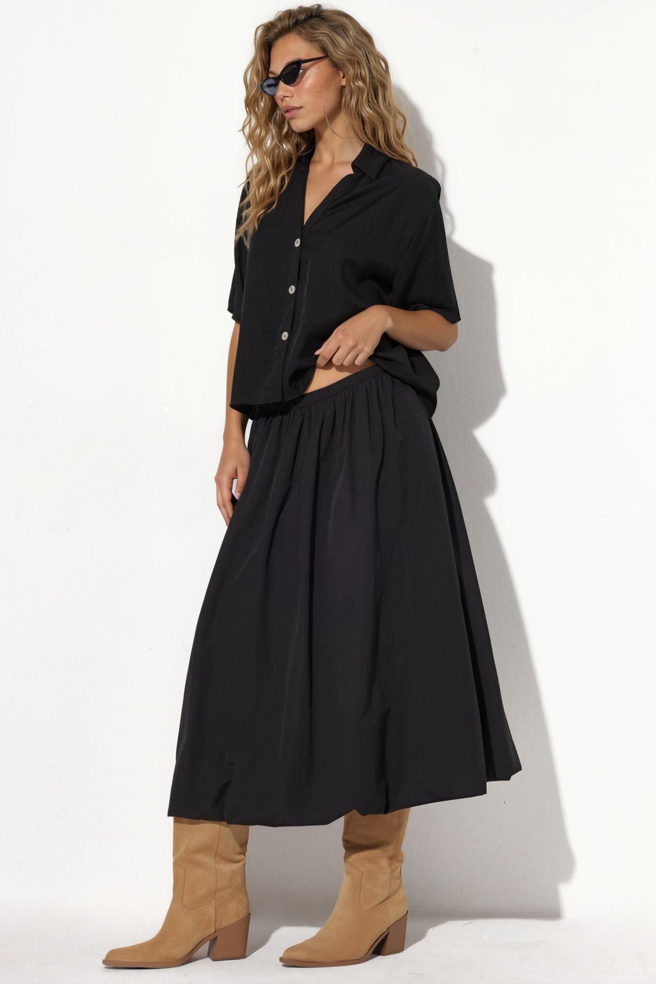 BUSEM High-Waist A-Line Midi Skirt 2