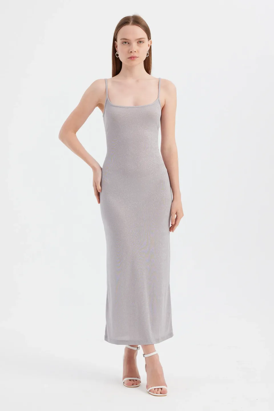 Solid Woven Maxi Dress with Spaghetti Straps