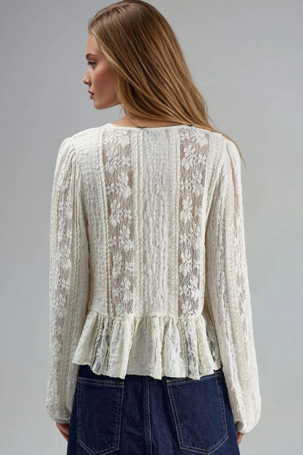 BUSEM Frilly Lace V-Neck Tie Shirt 3