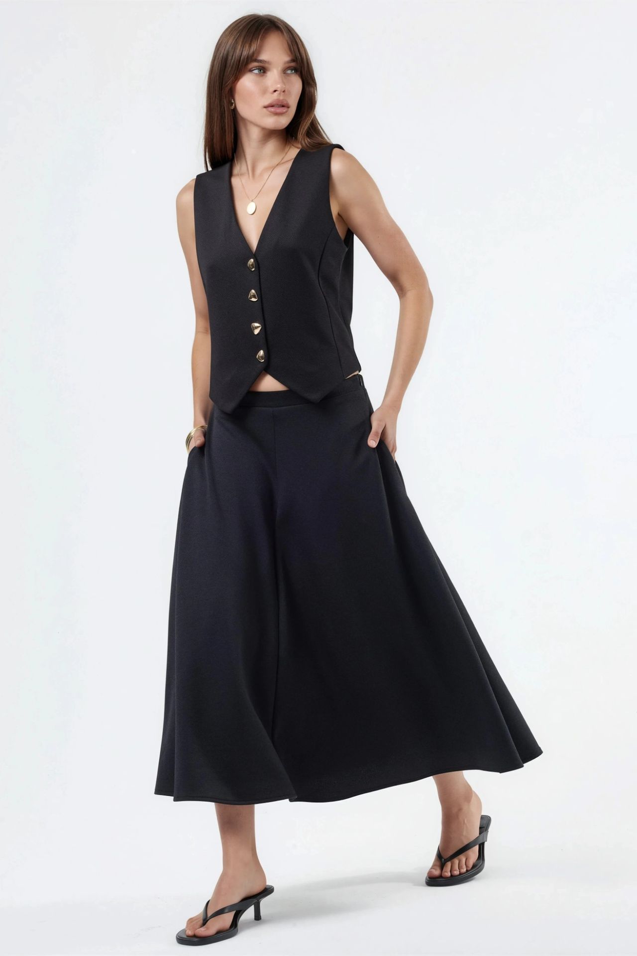 BUSEM High Waist A-Line Midi Skirt 3