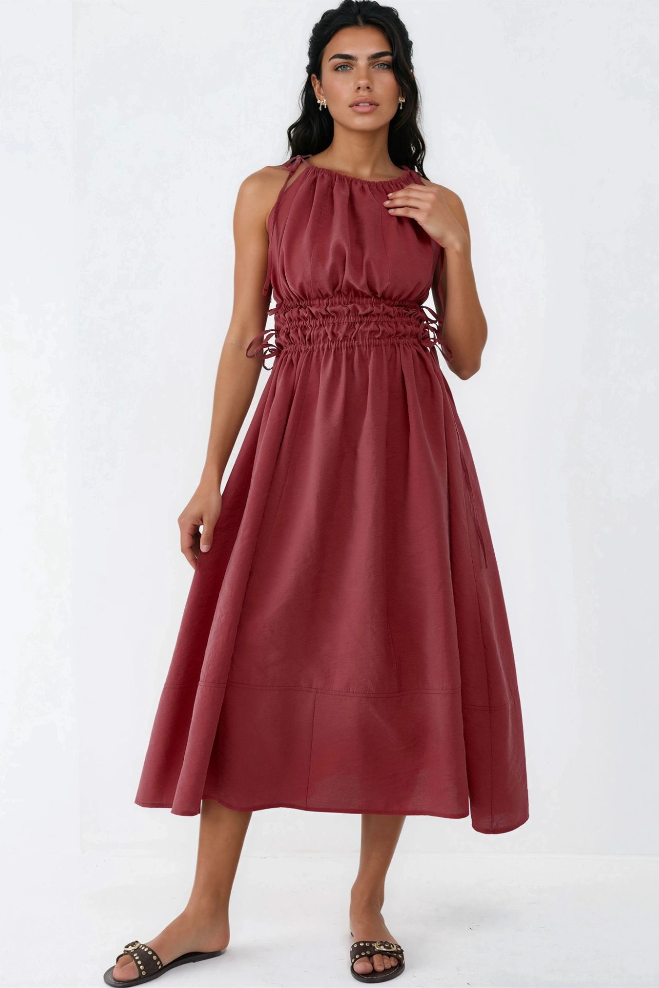 BUSEM Ruched Strap Midi Dress 6