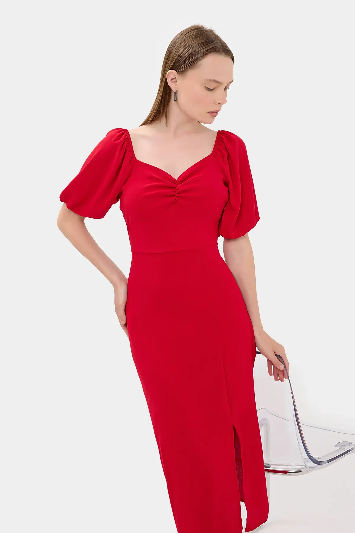 Sweetheart Neck Midi Dress with a Side Slit 2