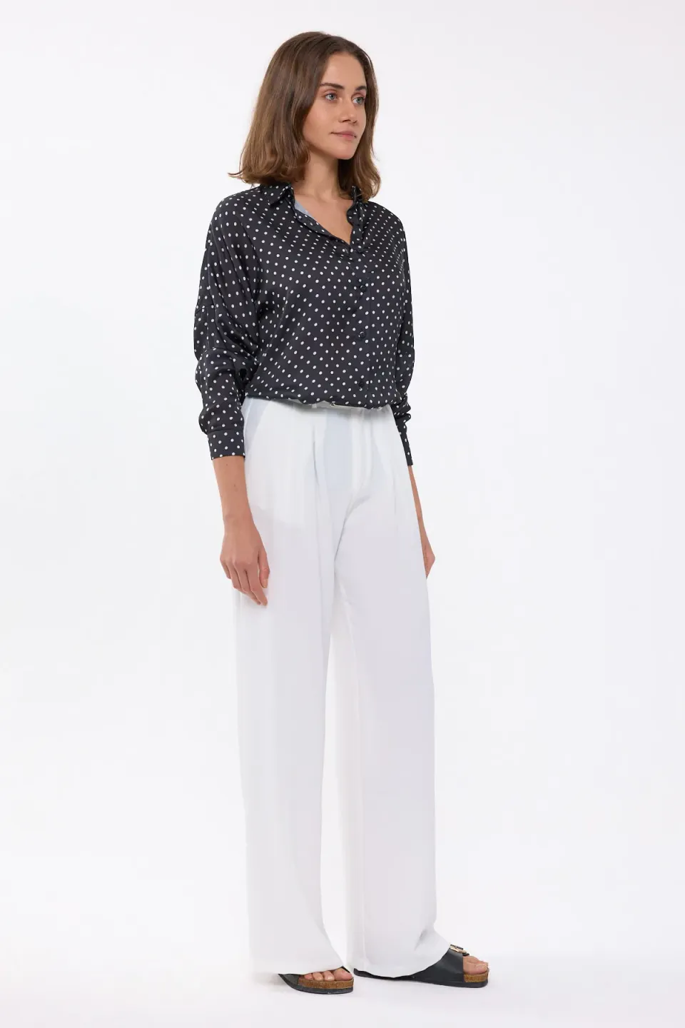 Polka-dot Satin Long Sleeve Shirt
