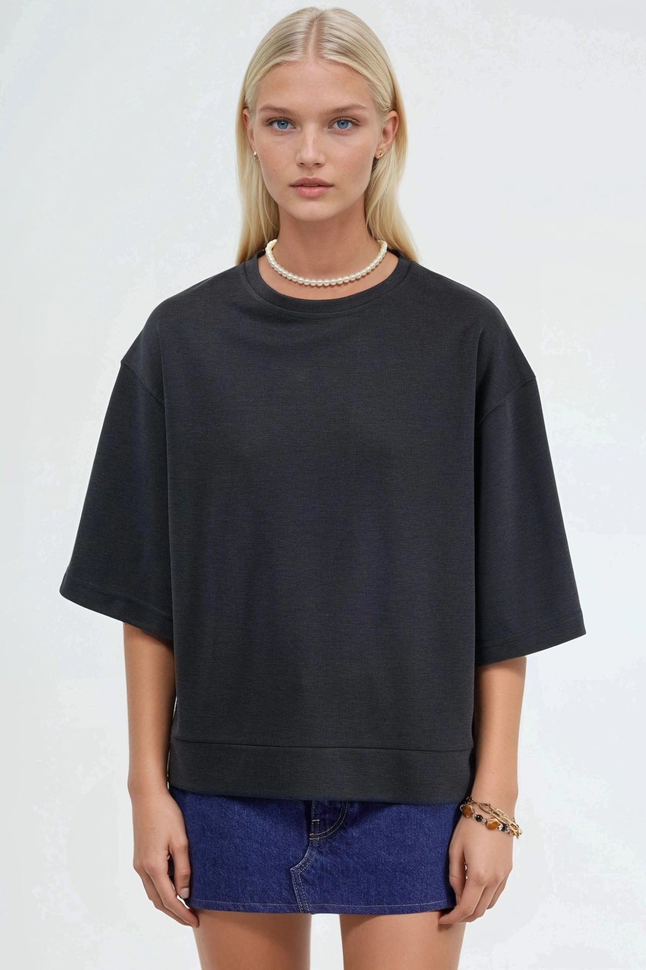 BUSEM Oversize Bisiklet Yaka Tişört 6