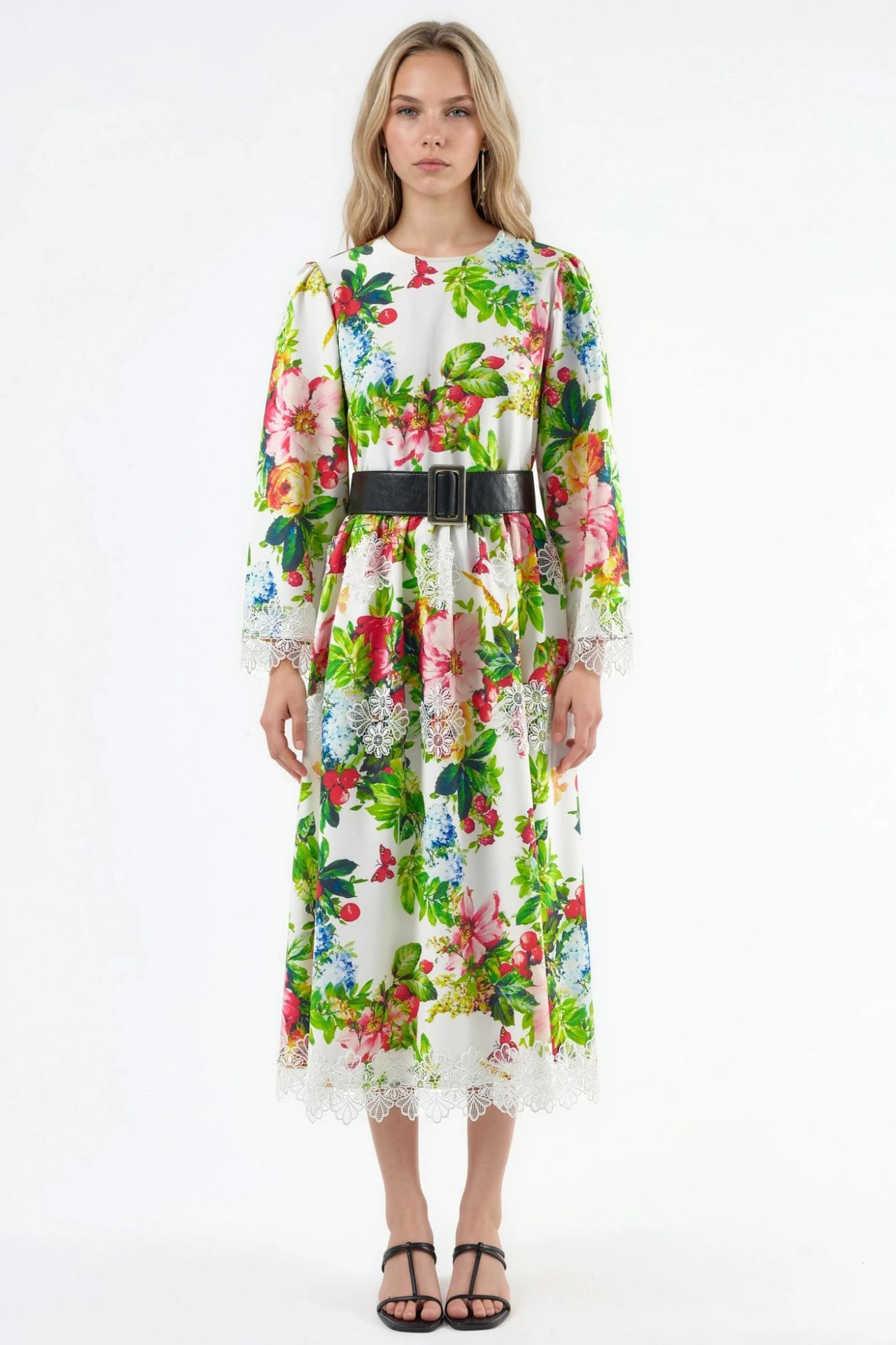 MSN Floral Belted A-Line Midi Dress 5