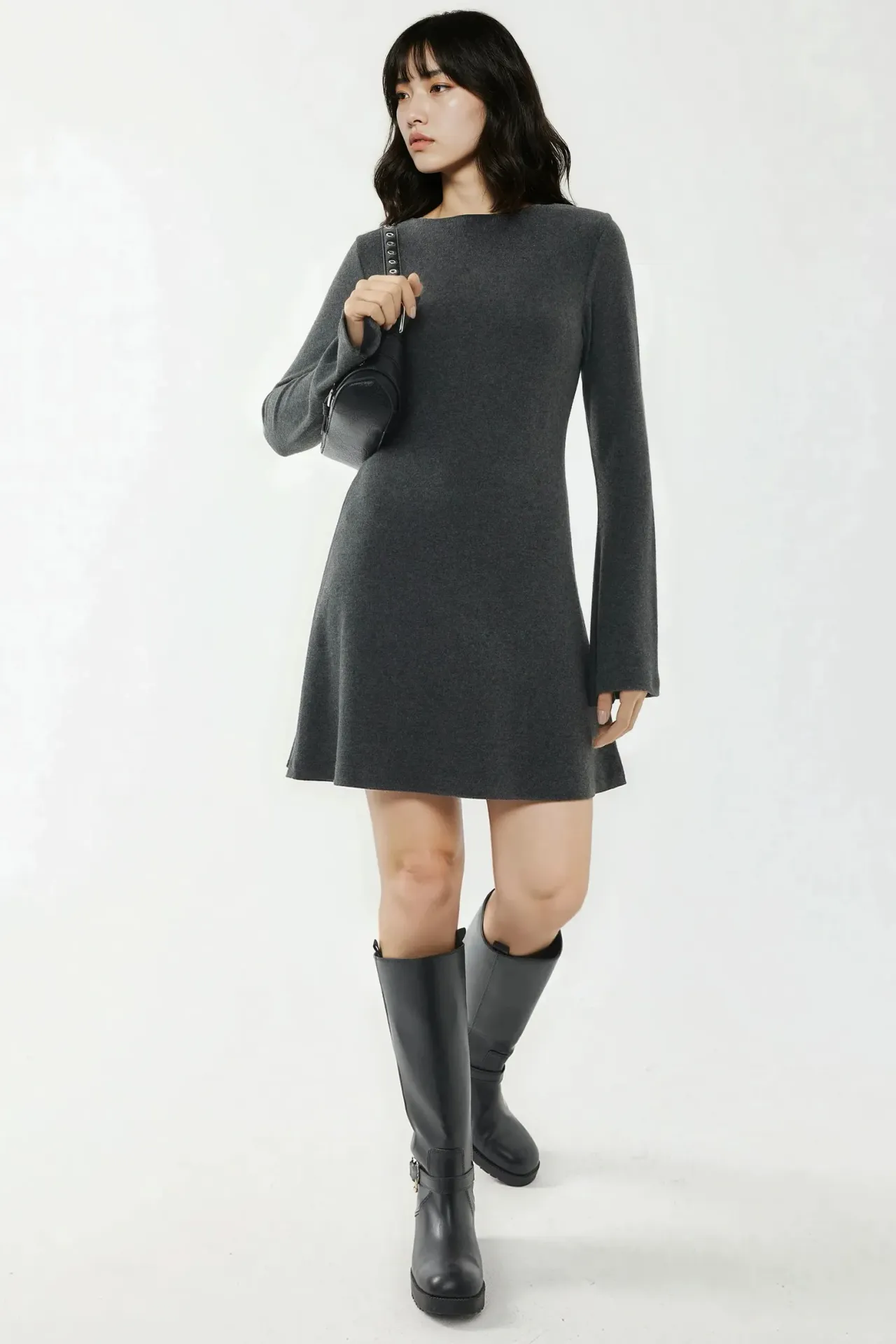 Textured Boat Neck Mini Dress 2