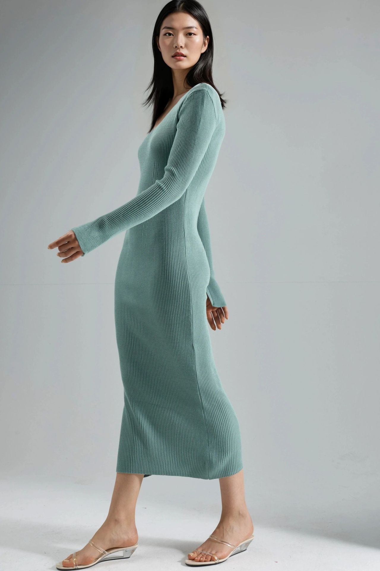 MY FASHION V-Neck Textured Maxi Knit Dress with Slit 4