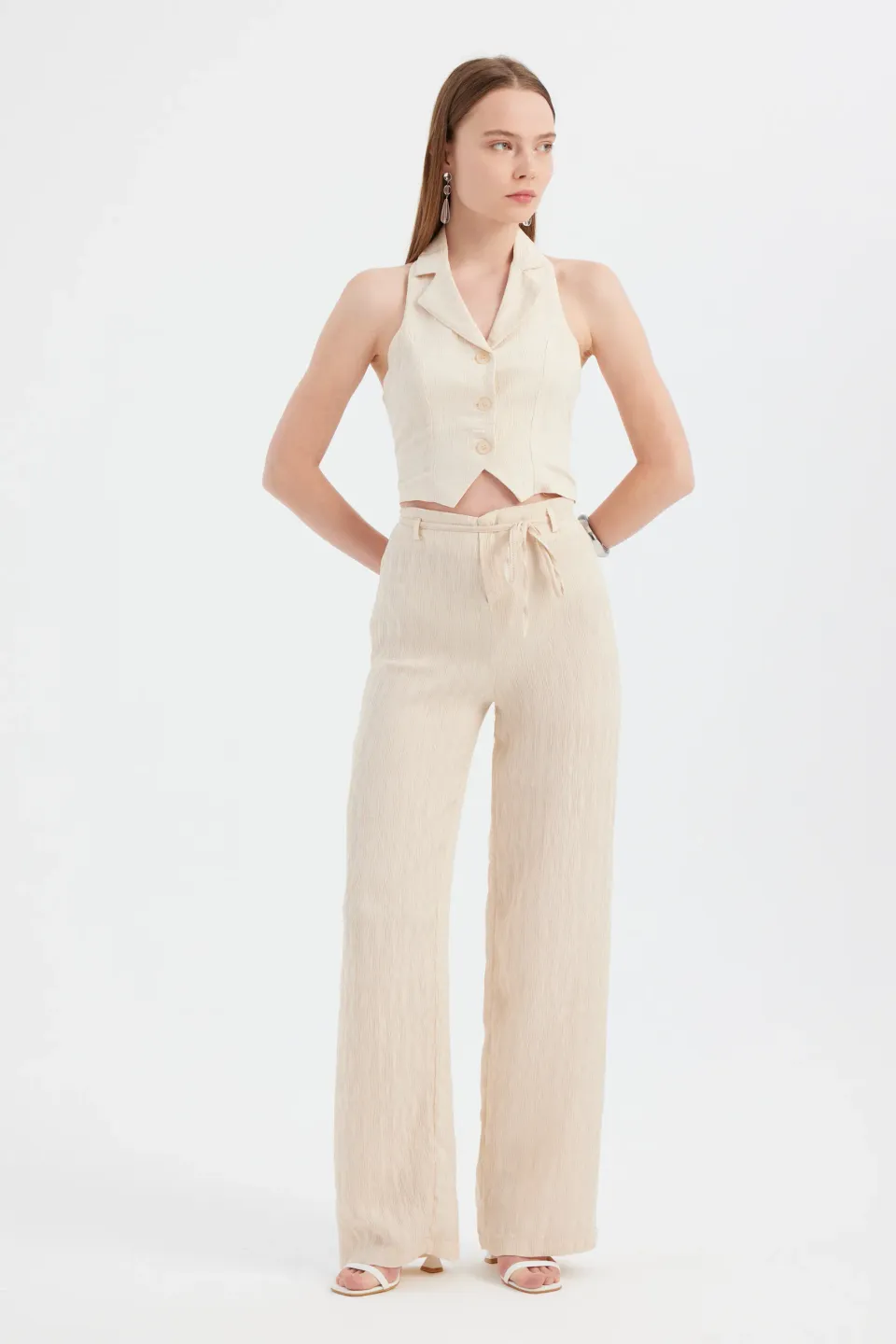 Woven Straight Leg Trousers with Belt Detail