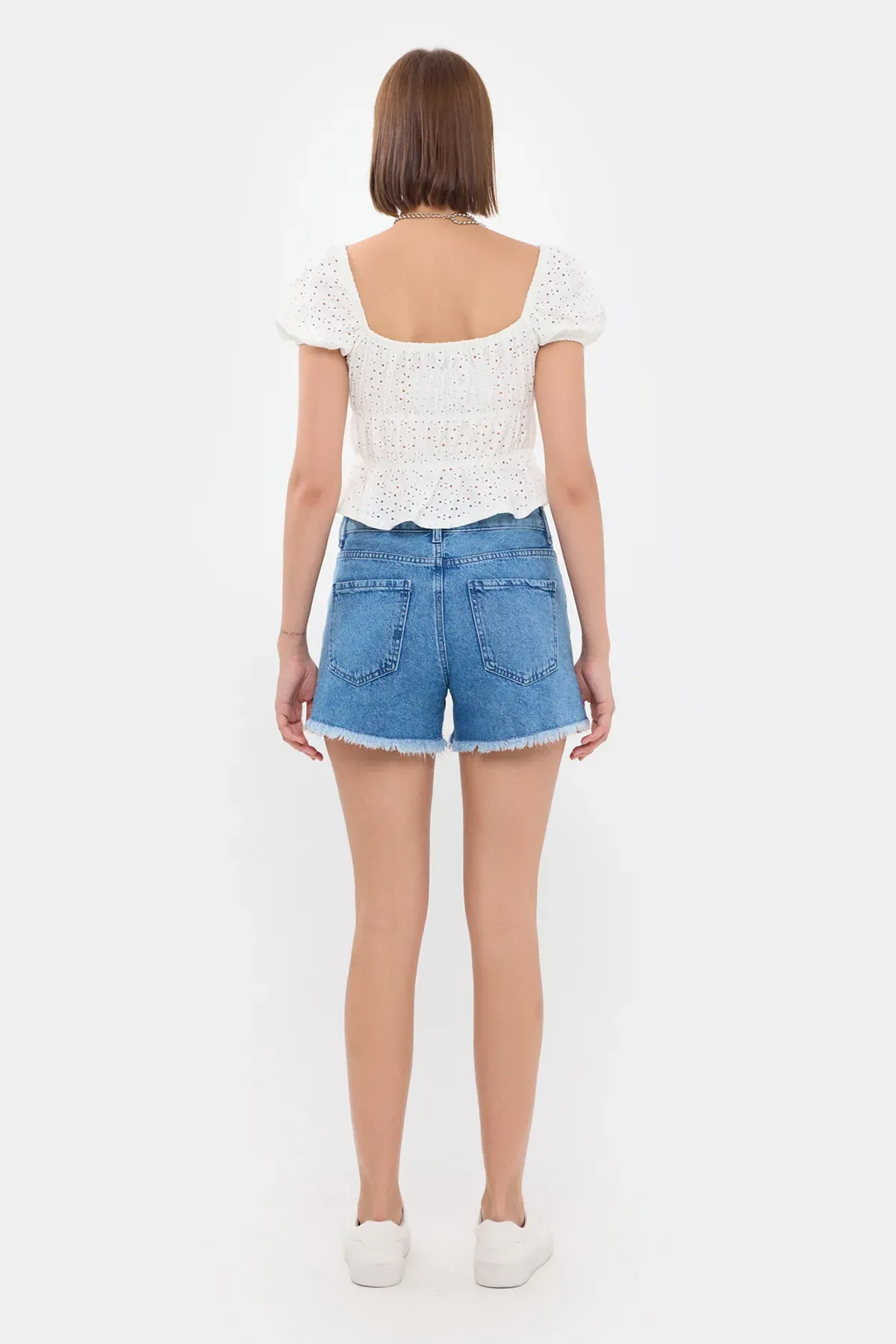 Embroidered Square Neck Short Sleeve Peplum Top 4