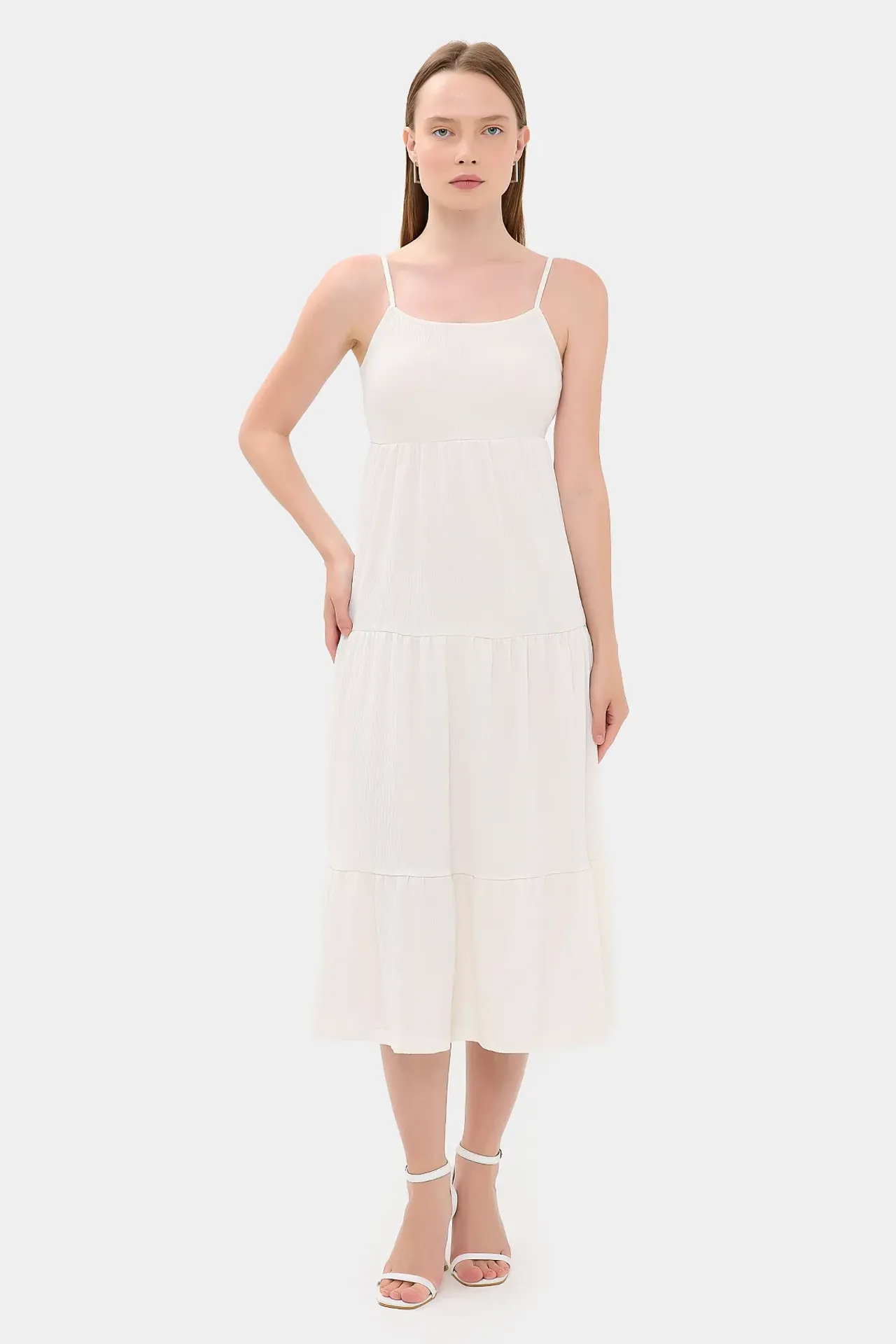 Spaghetti Strap Tiered Midi Dress